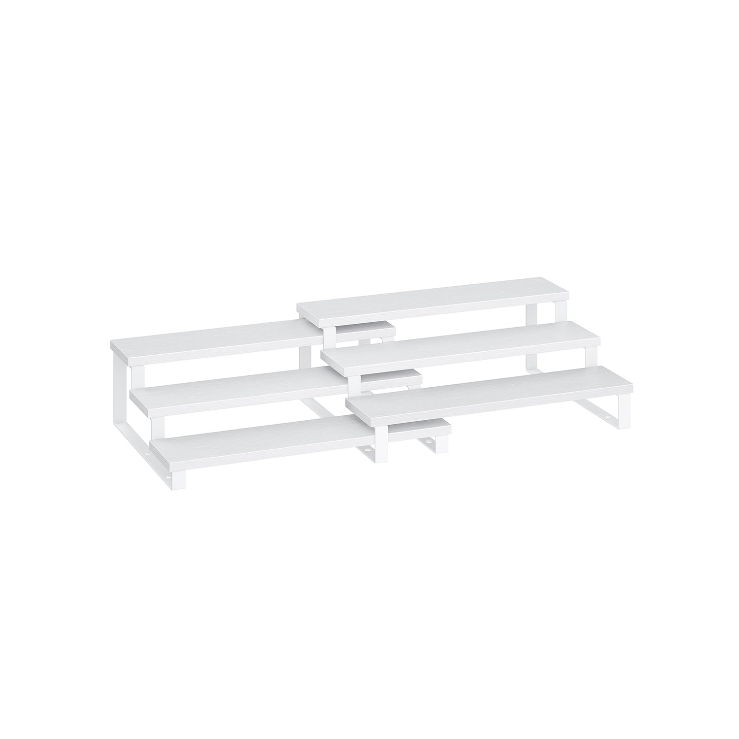 3-Tier Extendable Cabinet Shelf Organisers - Stackable Set of 2 - Engineered Wood - Snow White