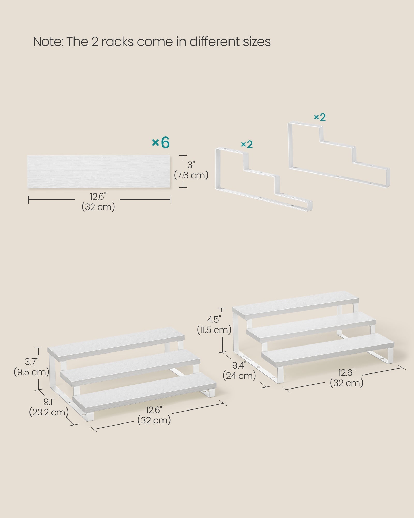 3-Tier Extendable Cabinet Shelf Organisers - Stackable Set of 2 - Engineered Wood - Snow White