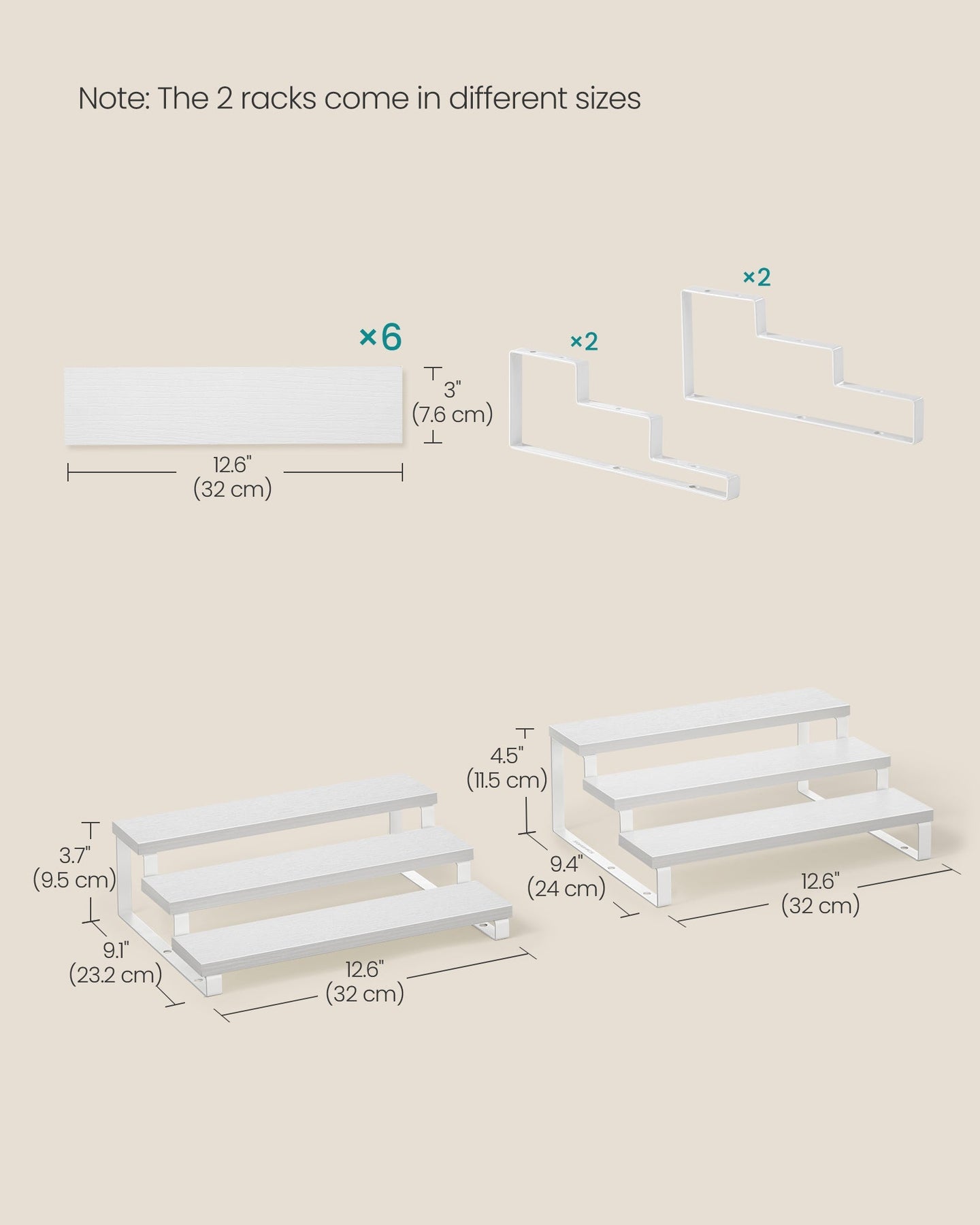 3-Tier Extendable Cabinet Shelf Organisers - Stackable Set of 2 - Engineered Wood - Snow White