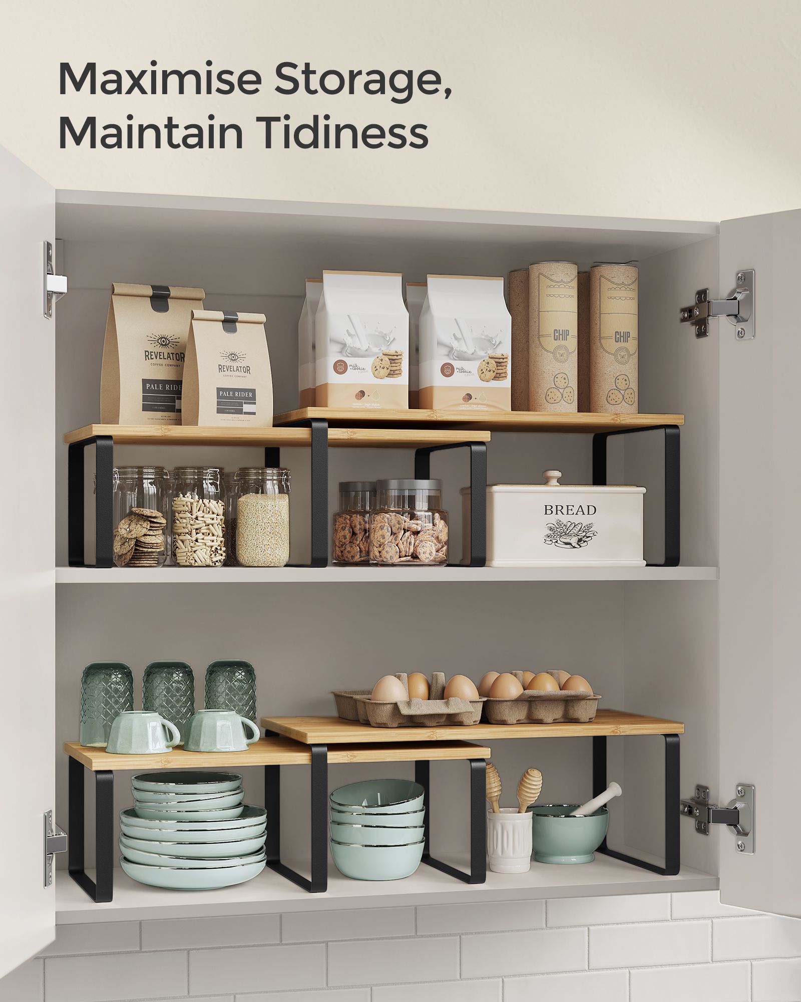 Set of 2 Cupboard Shelf Organisers - Metal - Expandable and Stackable