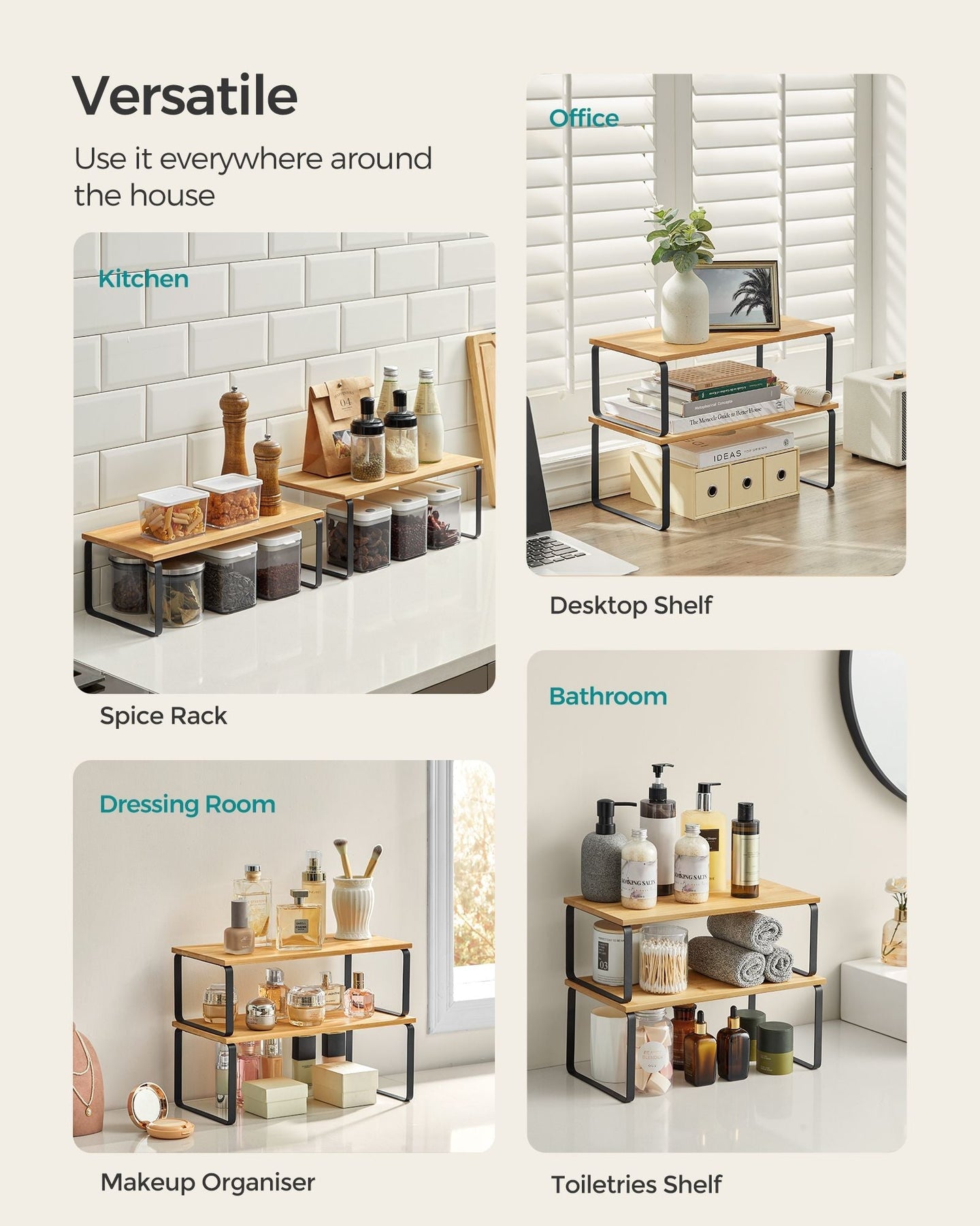 Set of 2 Cupboard Shelf Organisers - Metal - Expandable and Stackable