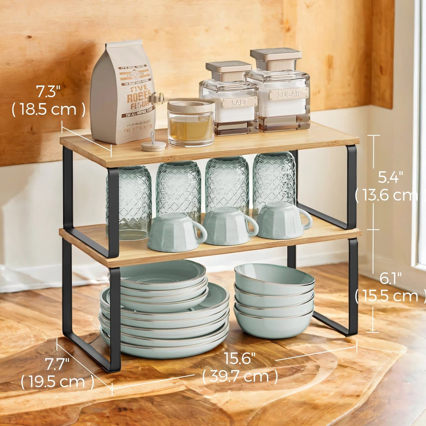 Cabinet Organizer Shelf - Stackable Set of 2 - Wood - Natural Beige