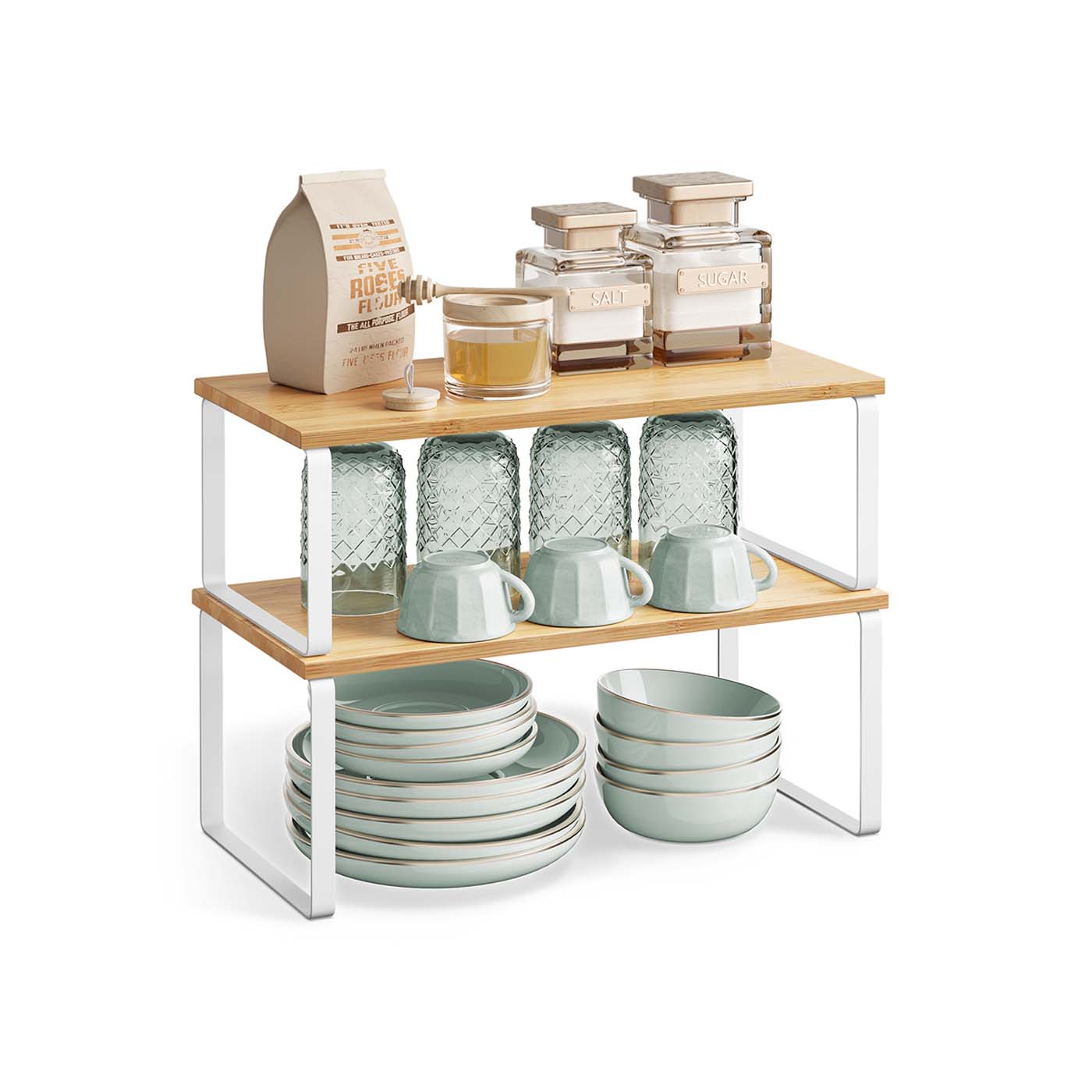 Set of 2 Cupboard Shelf Organisers - Metal - Expandable and Stackable