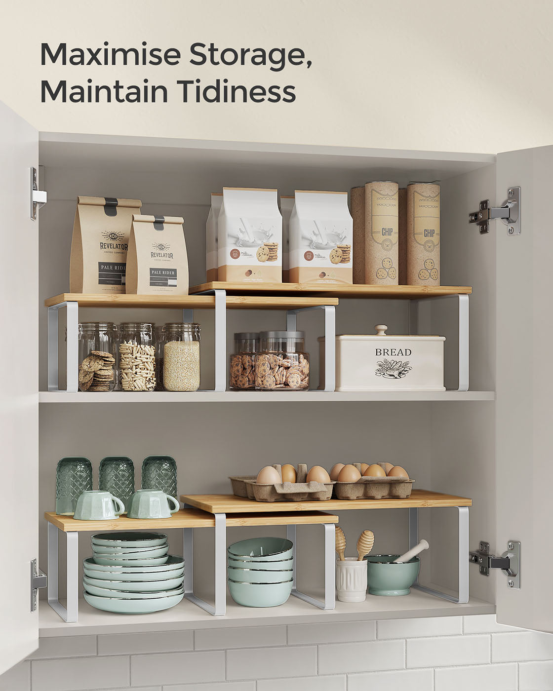 Set of 2 Cupboard Shelf Organisers - Metal - Expandable and Stackable