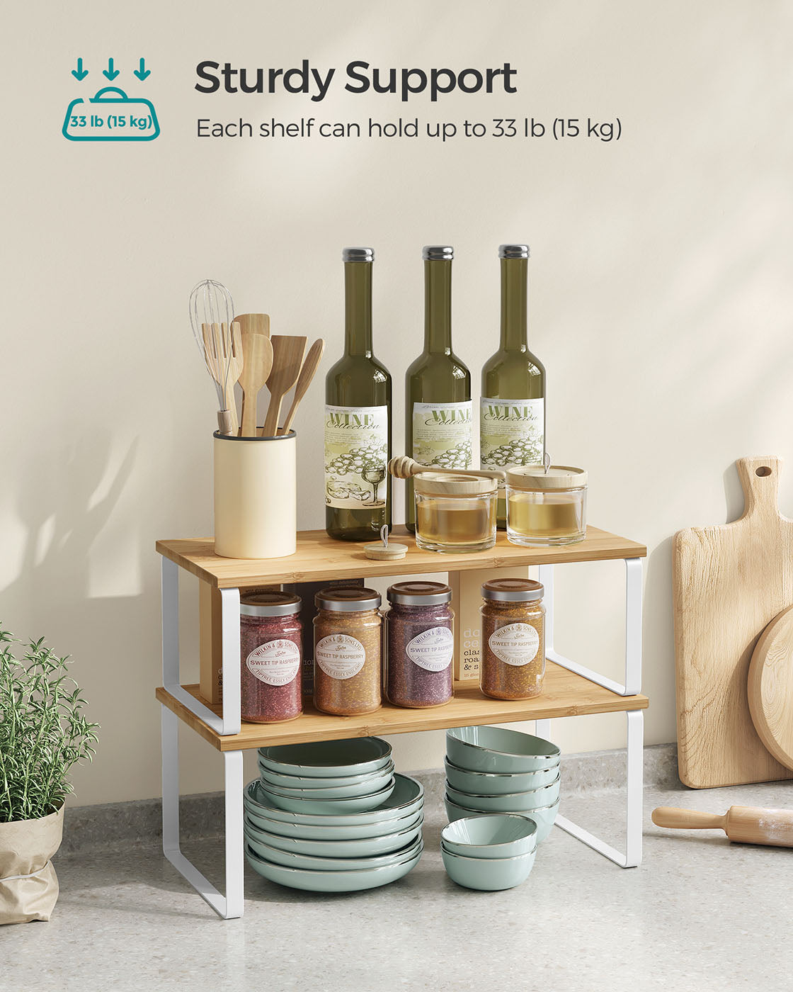 Set of 2 Cupboard Shelf Organisers - Metal - Expandable and Stackable