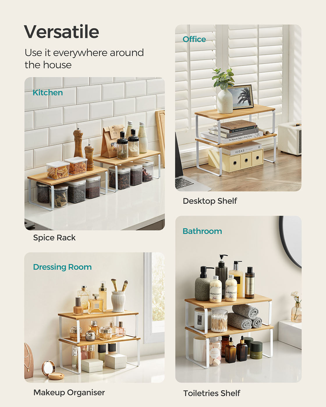 Set of 2 Cupboard Shelf Organisers - Metal - Expandable and Stackable