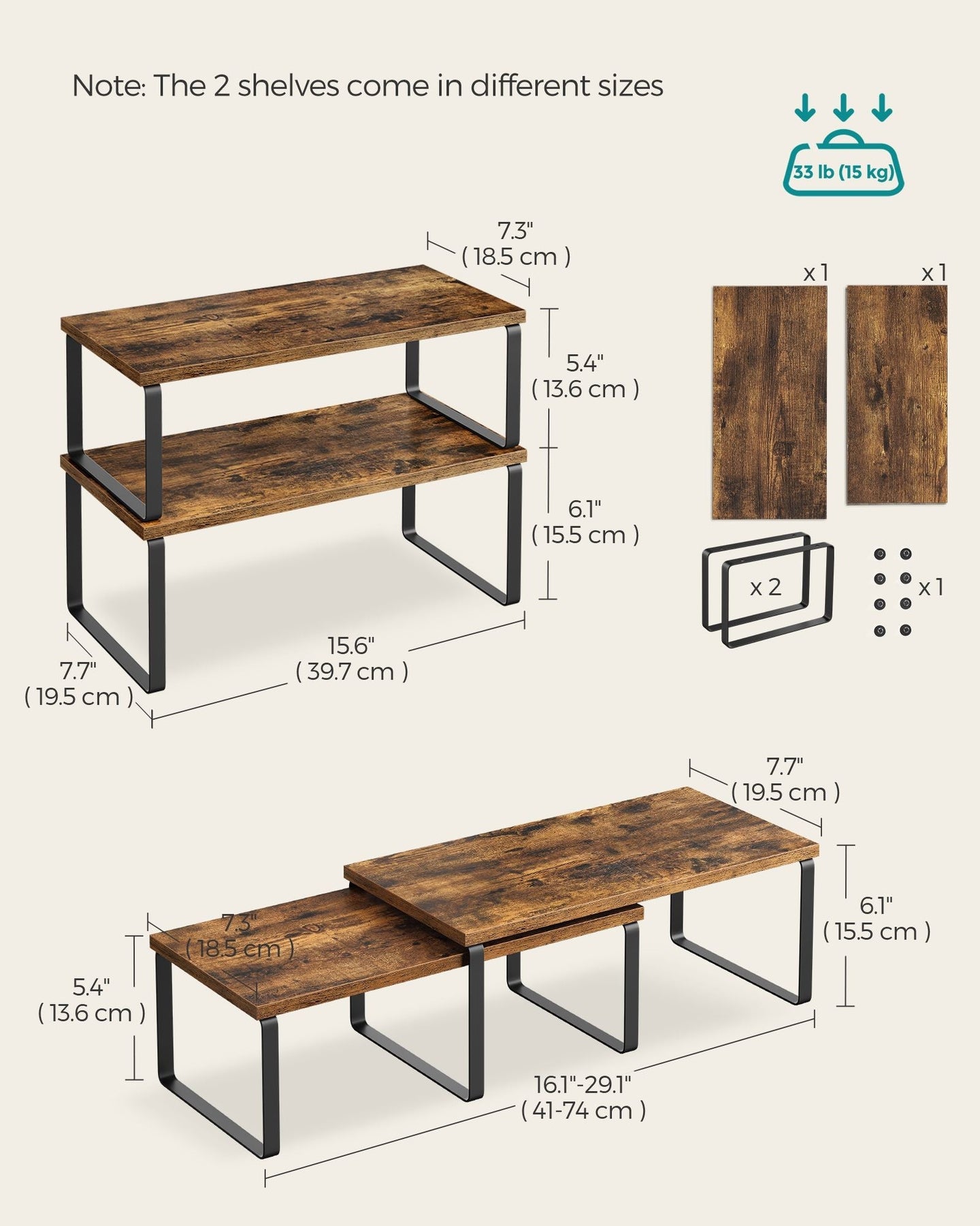 Set of 2 Cupboard Shelf Organisers - Metal - Expandable and Stackable