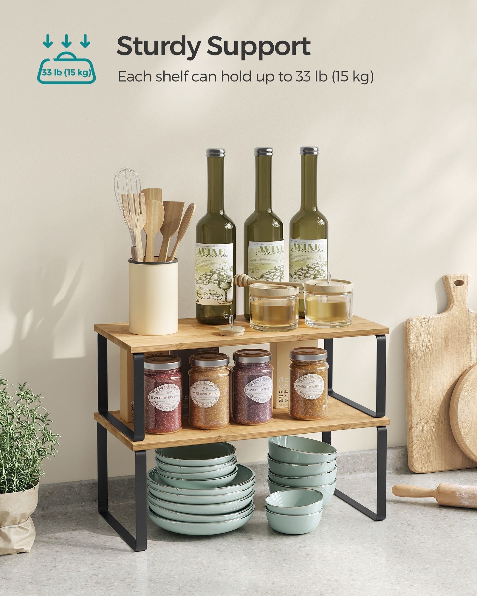Set of 2 Cupboard Shelf Organisers - Metal - Expandable and Stackable