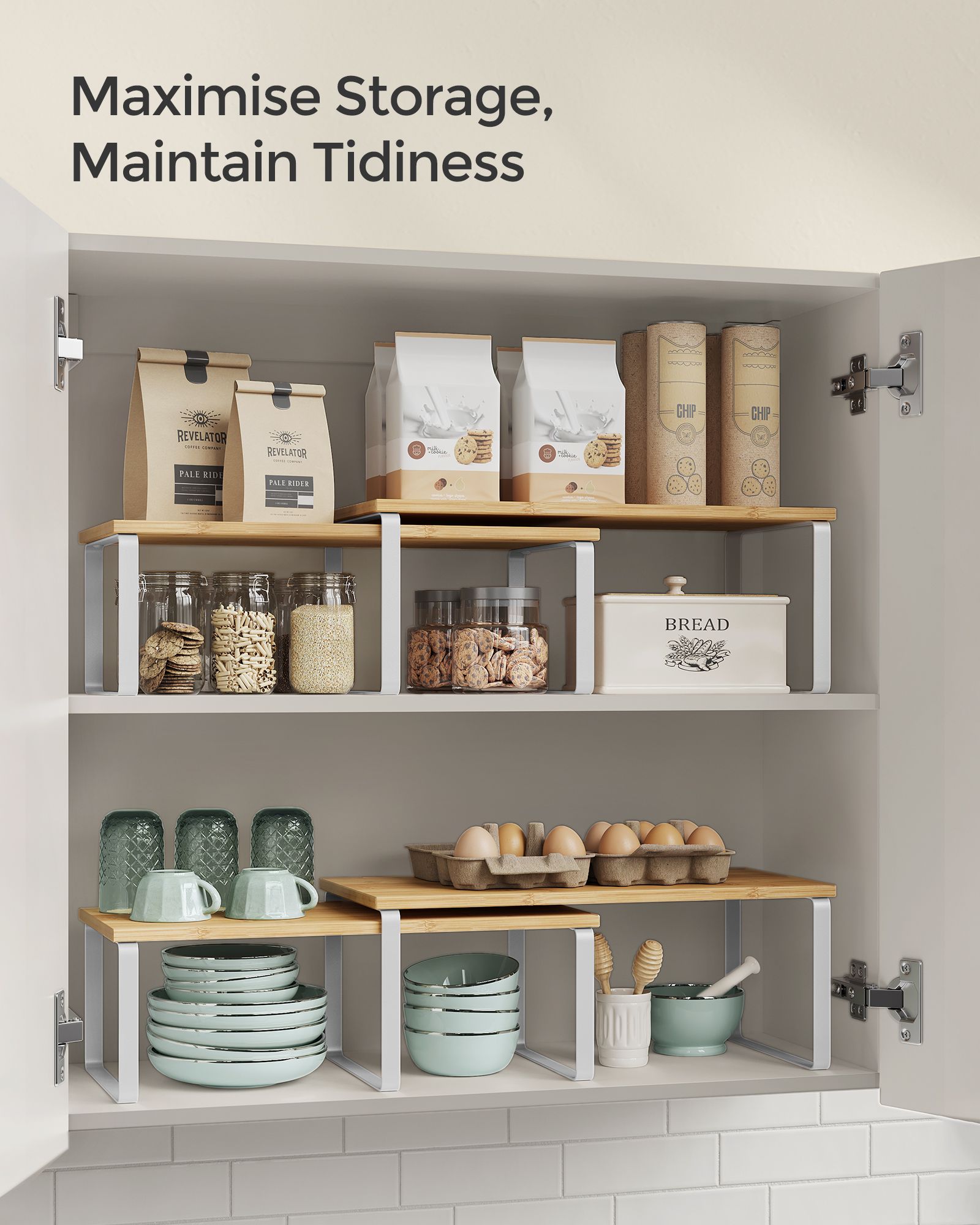 Set of 2 Cupboard Shelf Organisers - Metal - Expandable and Stackable
