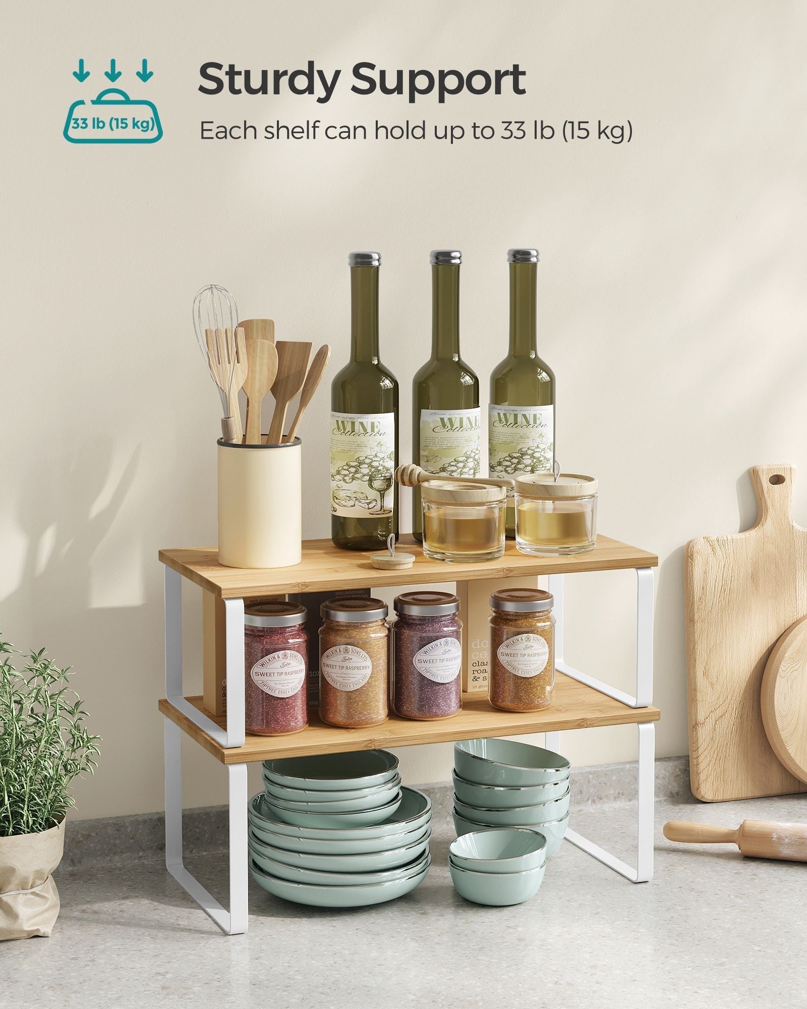 Set of 2 Cupboard Shelf Organisers - Metal - Expandable and Stackable