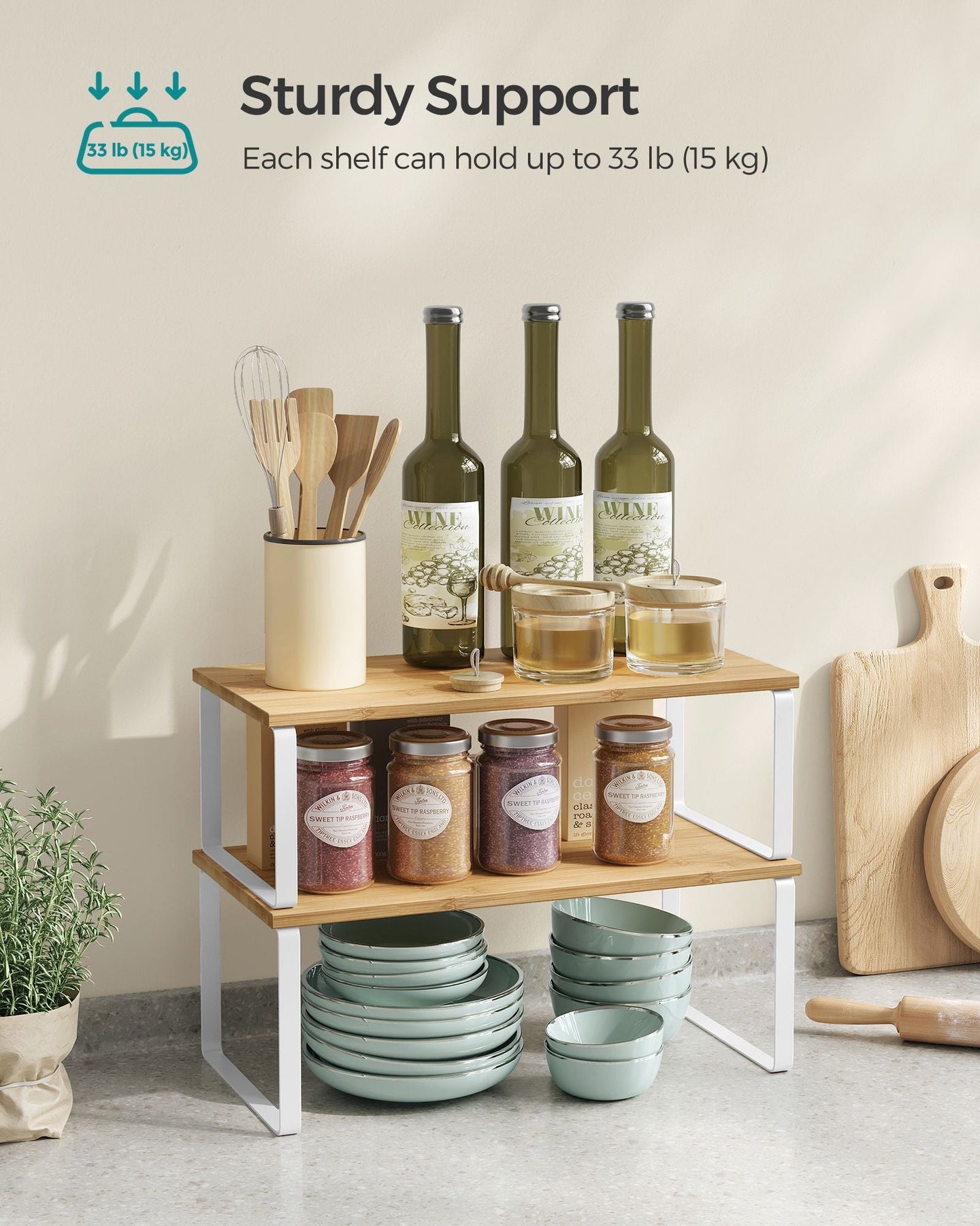 Set of 2 Cupboard Shelf Organisers - Metal - Expandable and Stackable