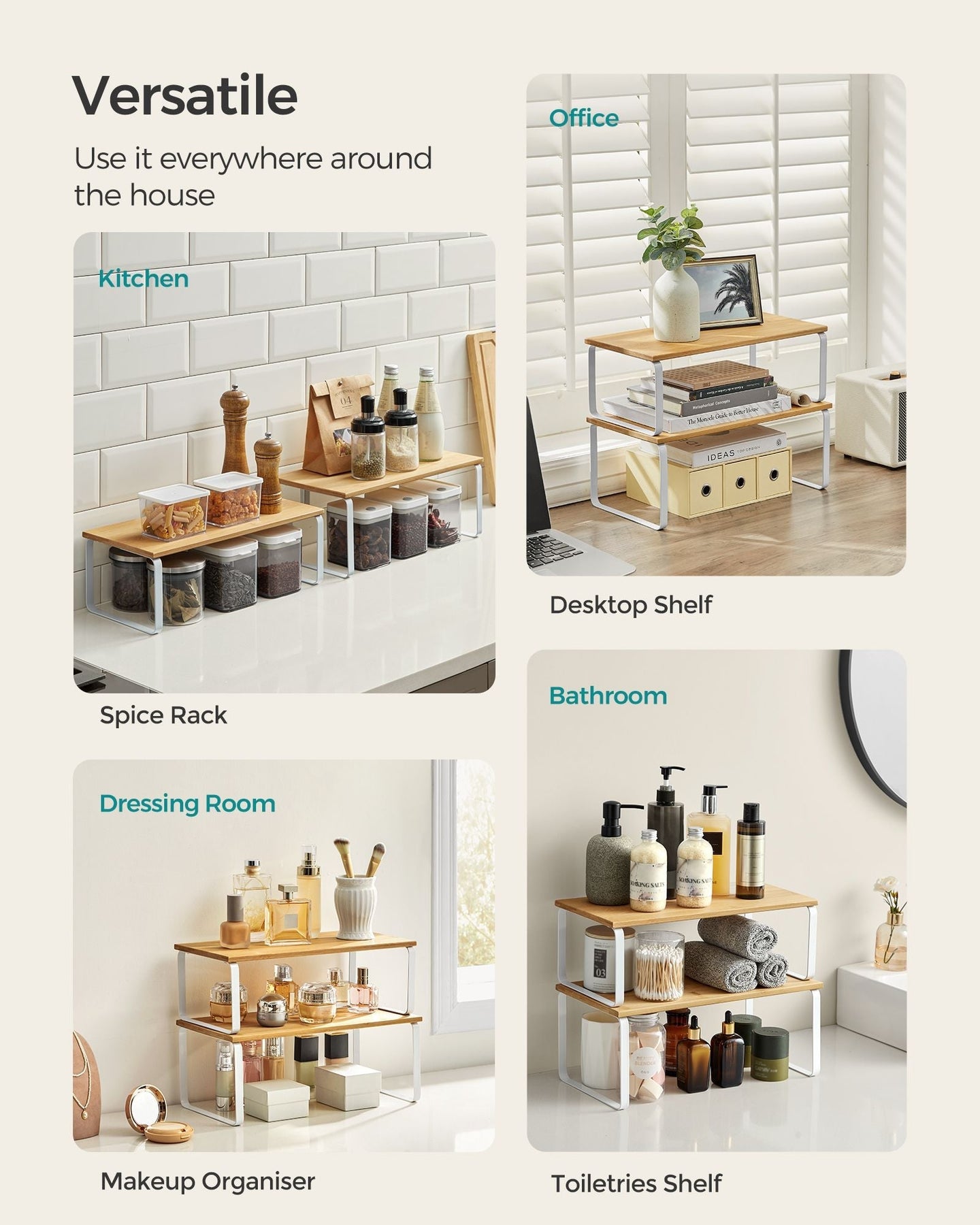 Set of 2 Cupboard Shelf Organisers - Metal - Expandable and Stackable