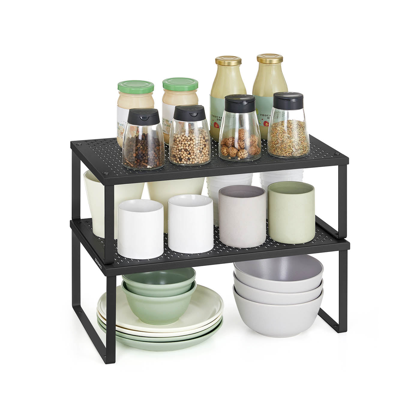 Spice Racks Set of 2 - Metal - Ink Black - Stackable and Expandable Kitchen Organisers