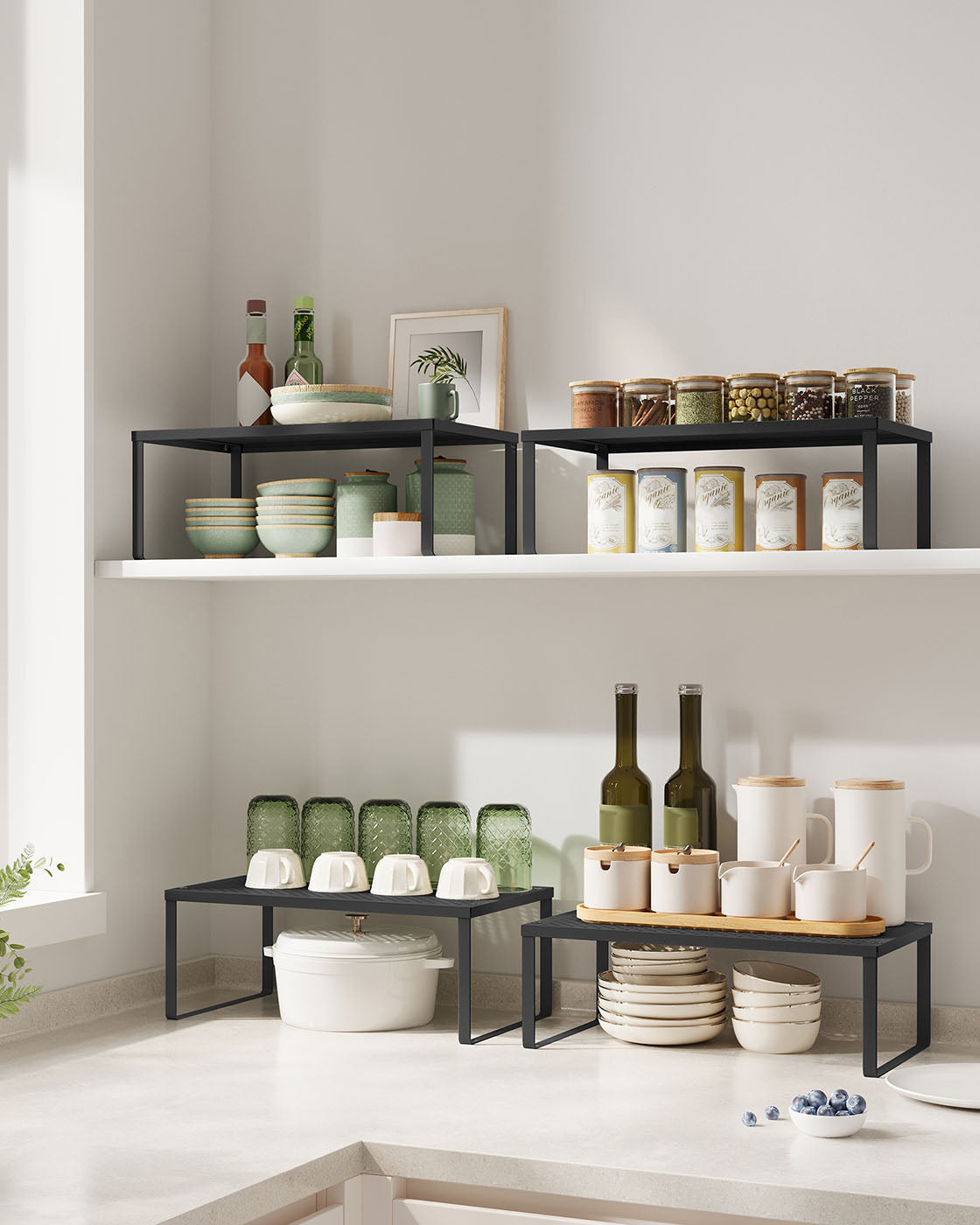 Spice Racks Set of 2 - Metal - Ink Black - Stackable and Expandable Kitchen Organisers