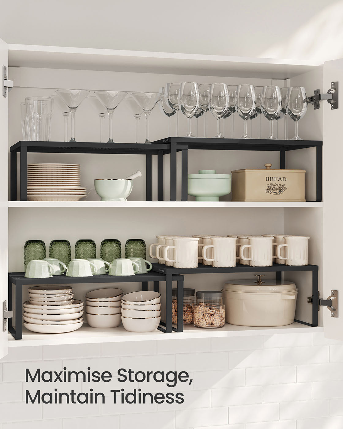 Spice Racks Set of 2 - Metal - Ink Black - Stackable and Expandable Kitchen Organisers