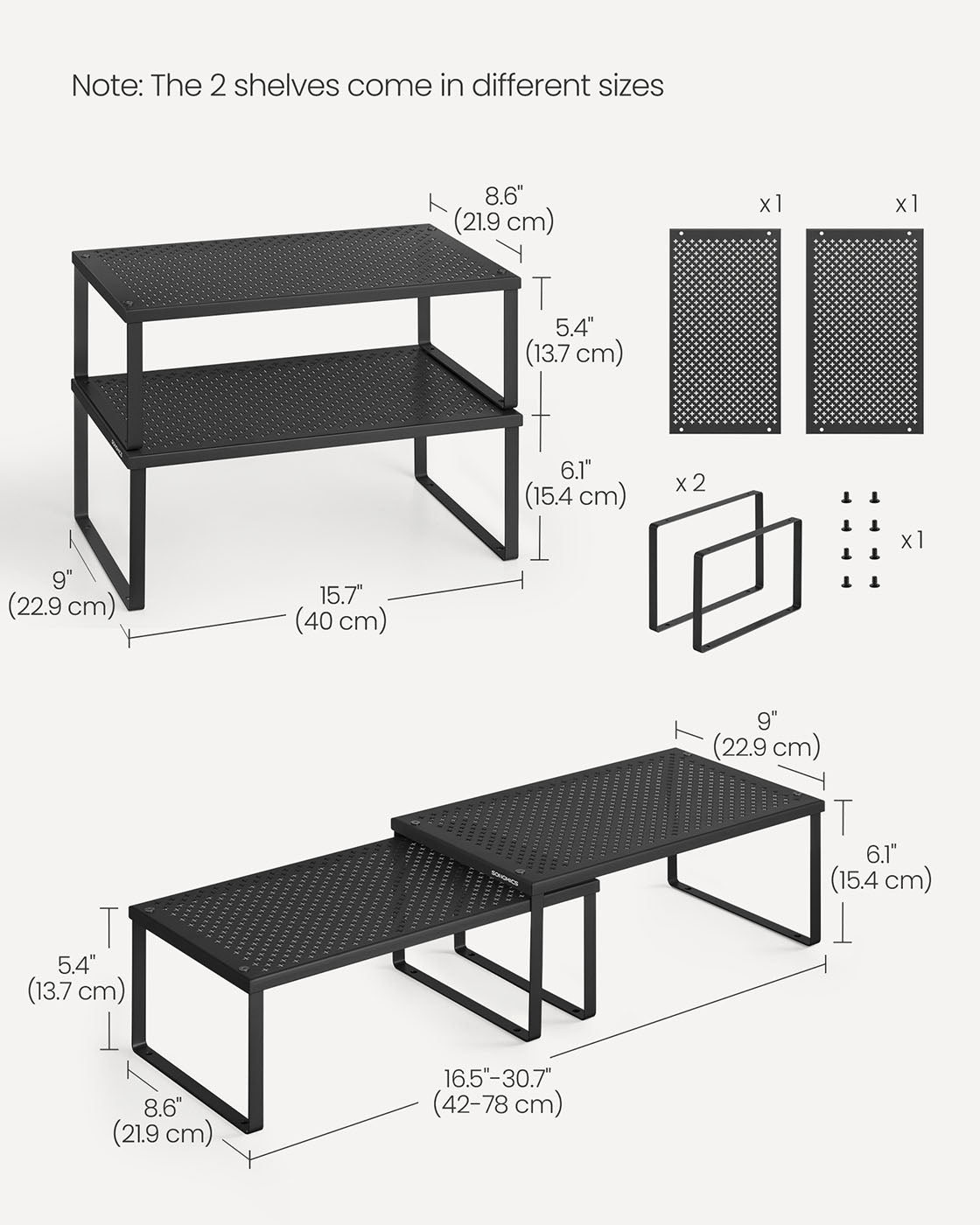Spice Racks Set of 2 - Metal - Ink Black - Stackable and Expandable Kitchen Organisers