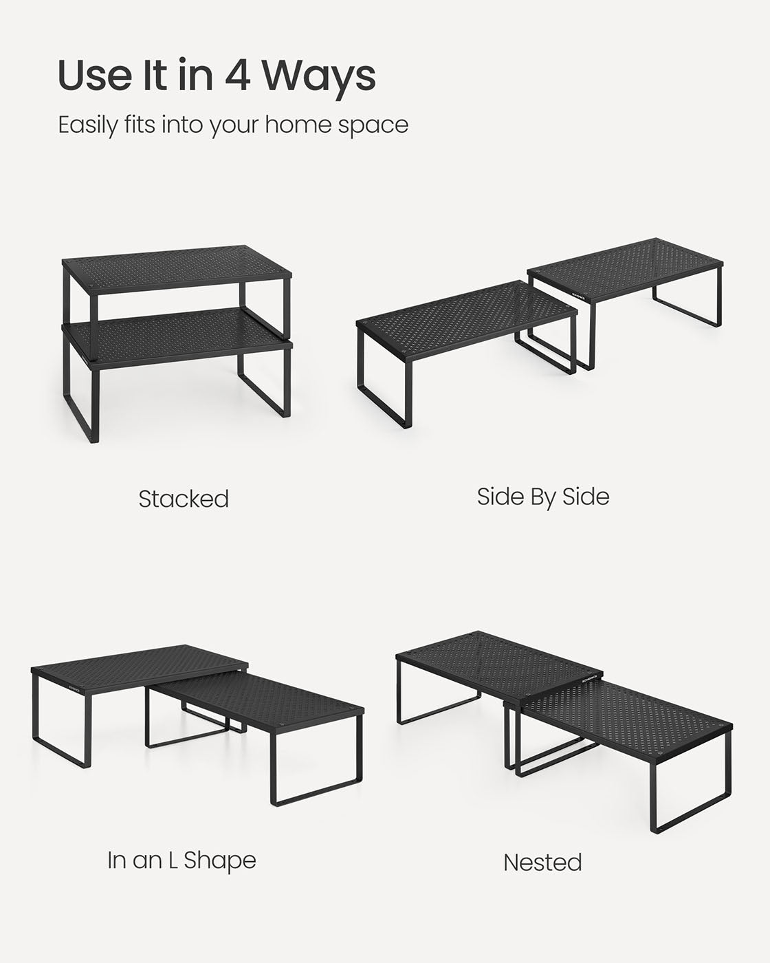 Spice Racks Set of 2 - Metal - Ink Black - Stackable and Expandable Kitchen Organisers