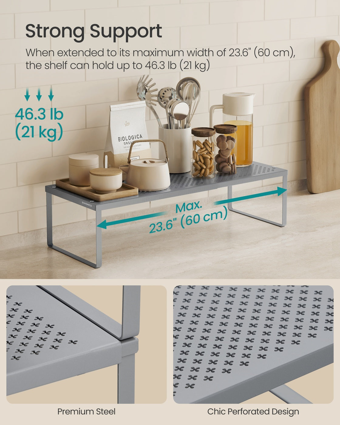 Kitchen Spice Rack - 2 Shelves - Steel - Extendable Design
