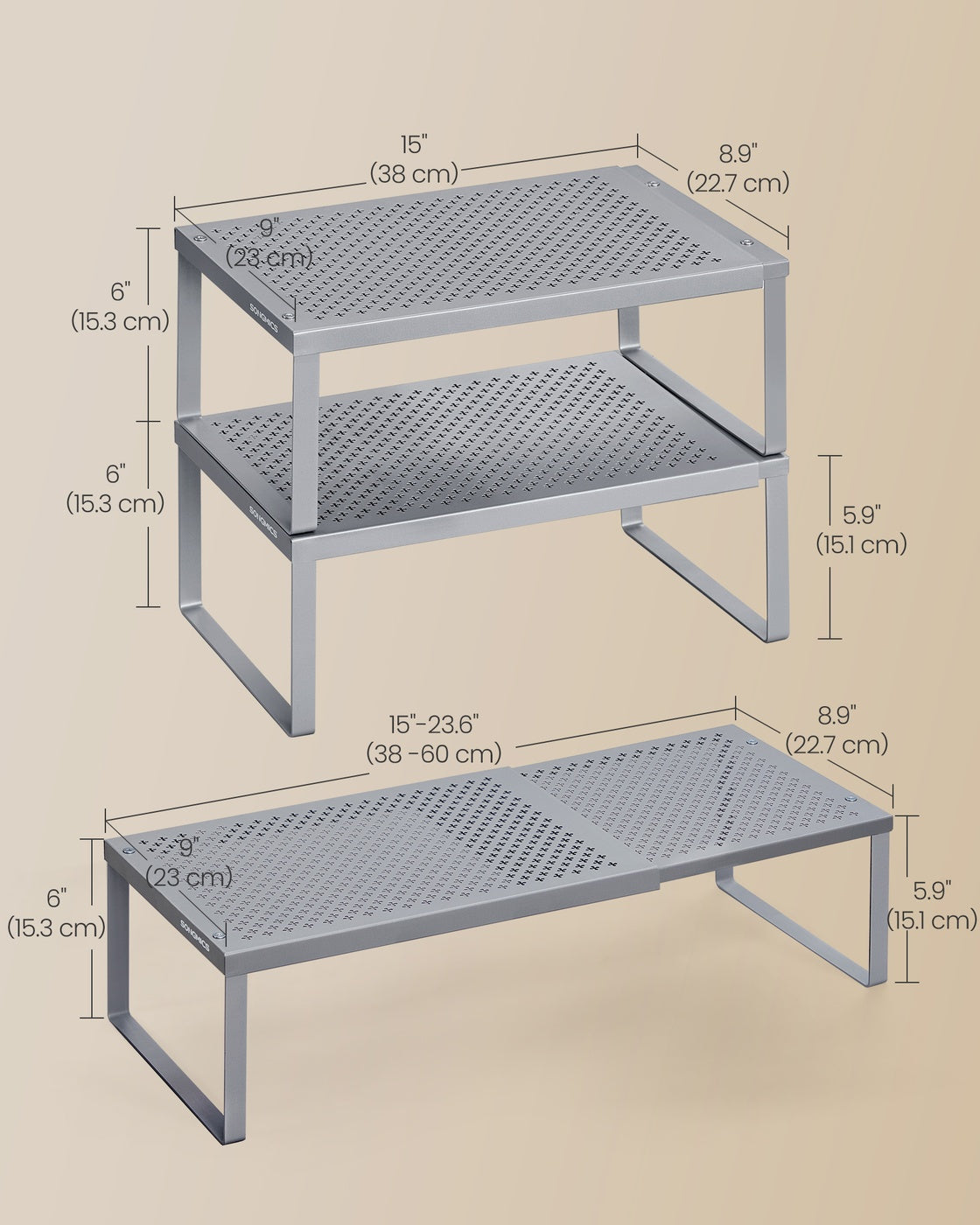 Kitchen Spice Rack - 2 Shelves - Steel - Extendable Design