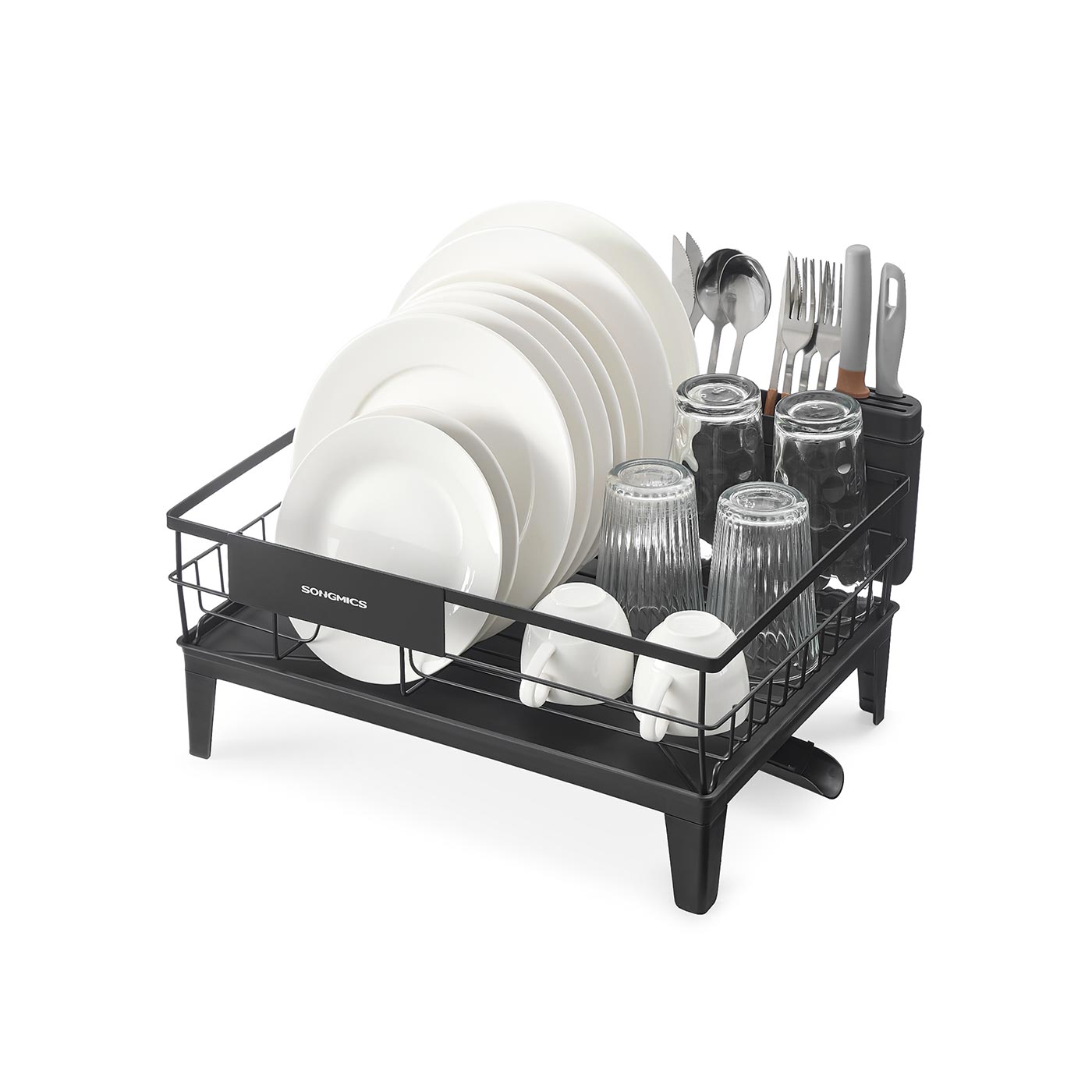 Dish Drying Rack - Metal - Ink Black - 360° Rotatable with Extendable Spout
