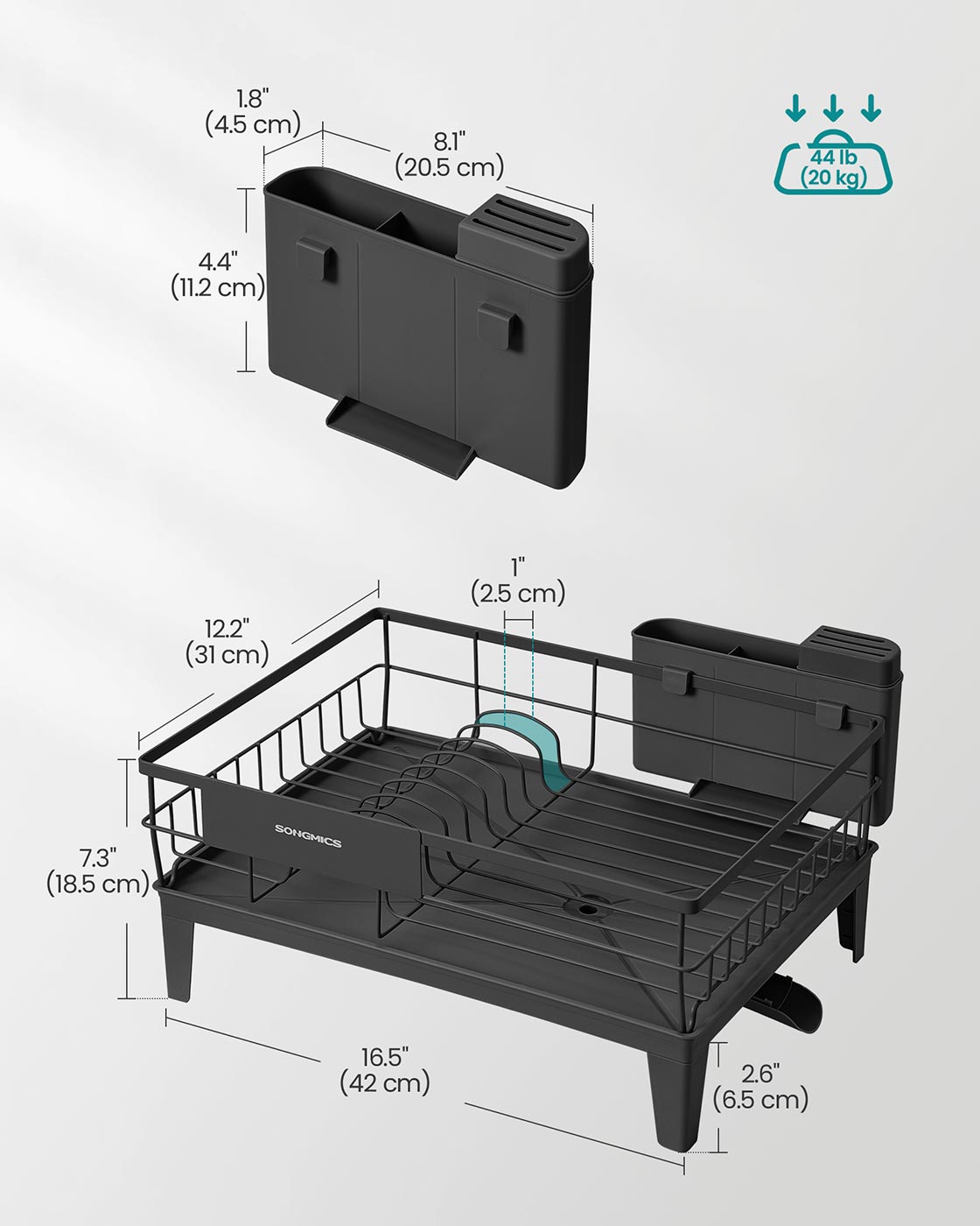 Dish Drying Rack - Metal - Ink Black - 360° Rotatable with Extendable Spout