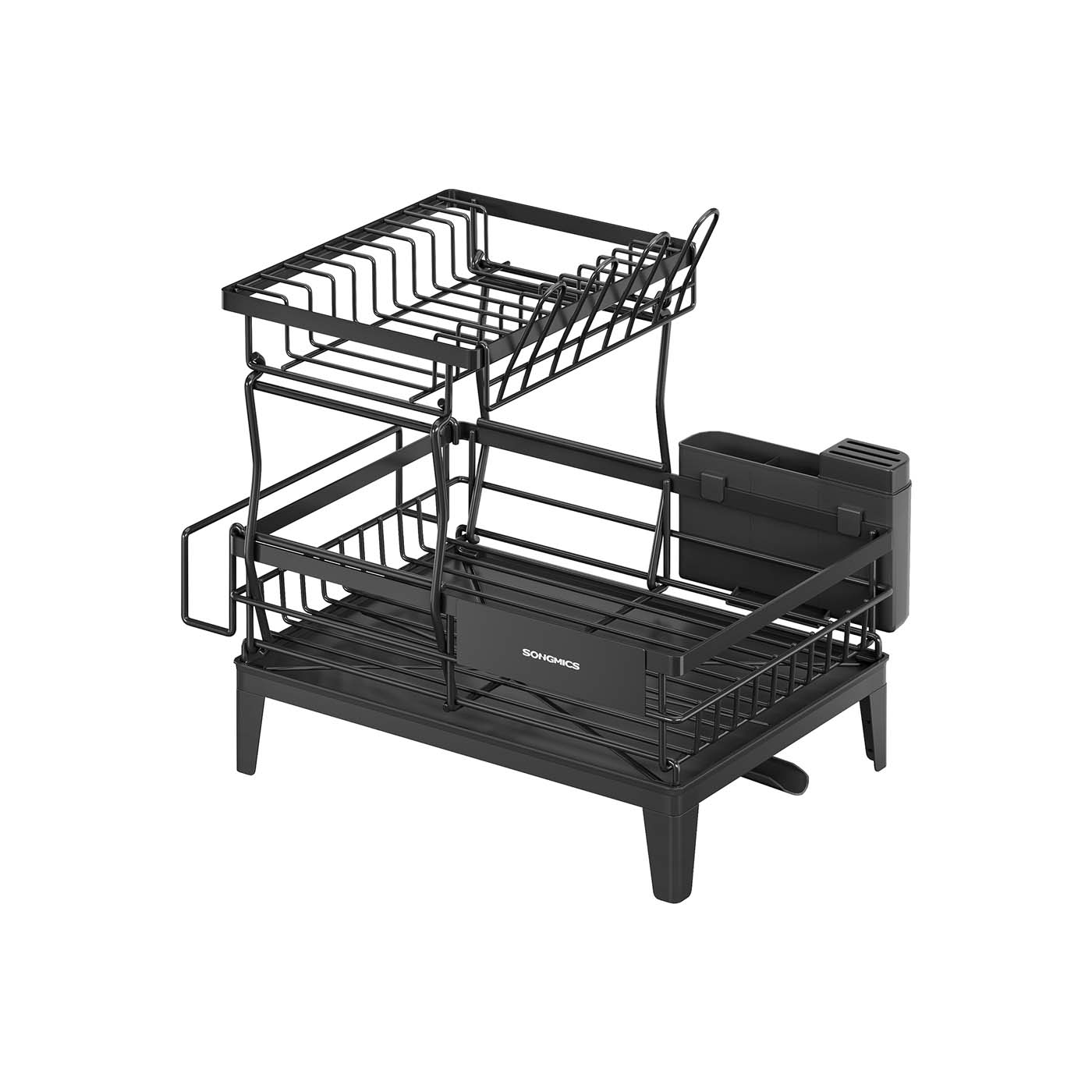Dish Drying Rack - Metal - Ink Black - 360° Rotatable with Extendable Spout