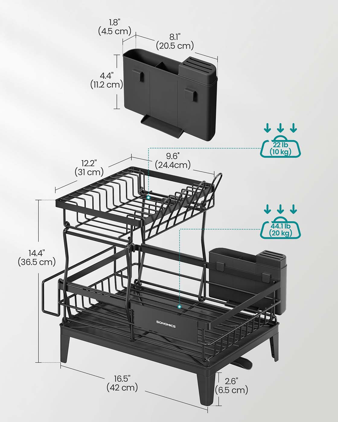 Dish Drying Rack - Metal - Ink Black - 360° Rotatable with Extendable Spout