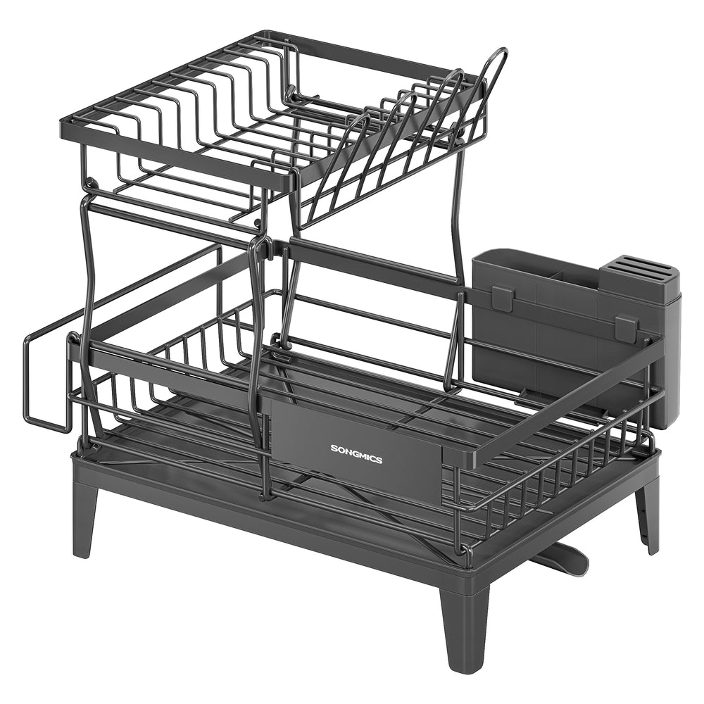 Dish Drying Rack Rotatable Extendable Spout Cutlery Holder Anthracite Grey - Steel and Plastic - Slate Grey