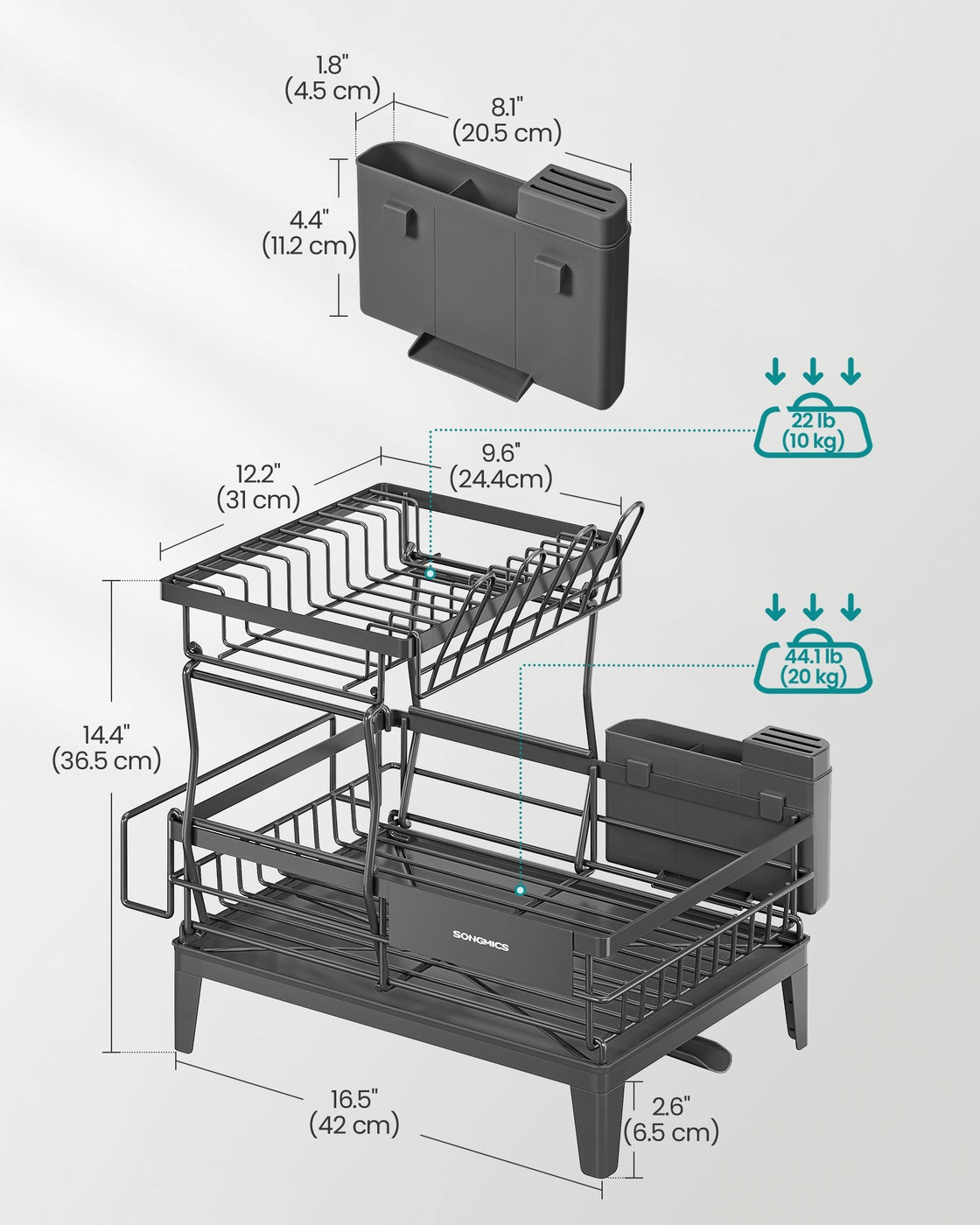 Dish Drying Rack Rotatable Extendable Spout Cutlery Holder Anthracite Grey - Steel and Plastic - Slate Grey