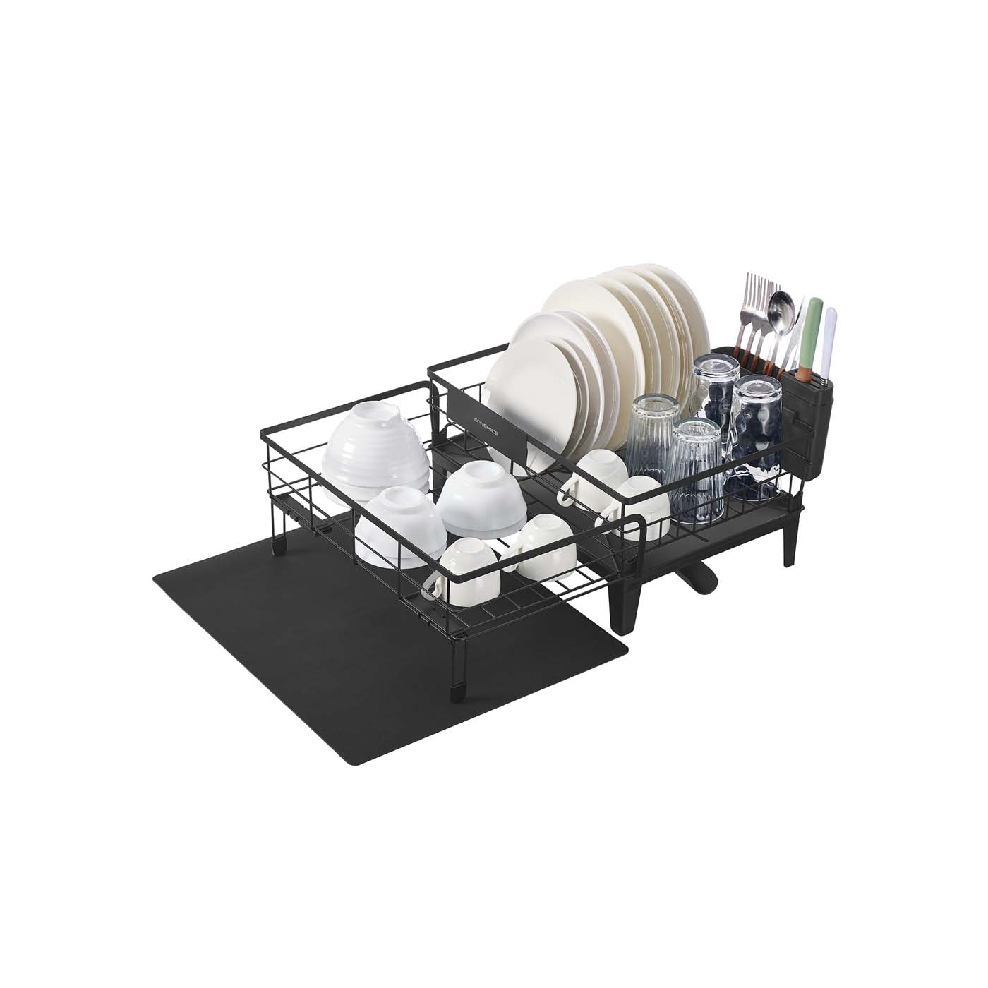 Dish Drying Rack - Steel - Ink Black - Expandable Design with Silicone Mat