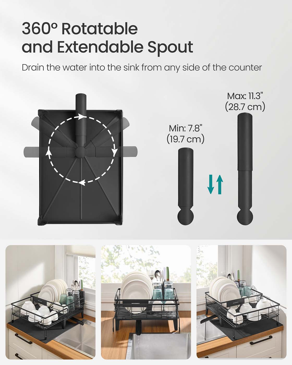 Dish Drying Rack - Steel - Ink Black - Expandable Design with Silicone Mat