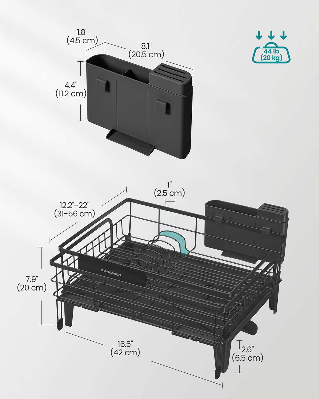 Dish Drying Rack - Steel - Ink Black - Expandable Design with Silicone Mat