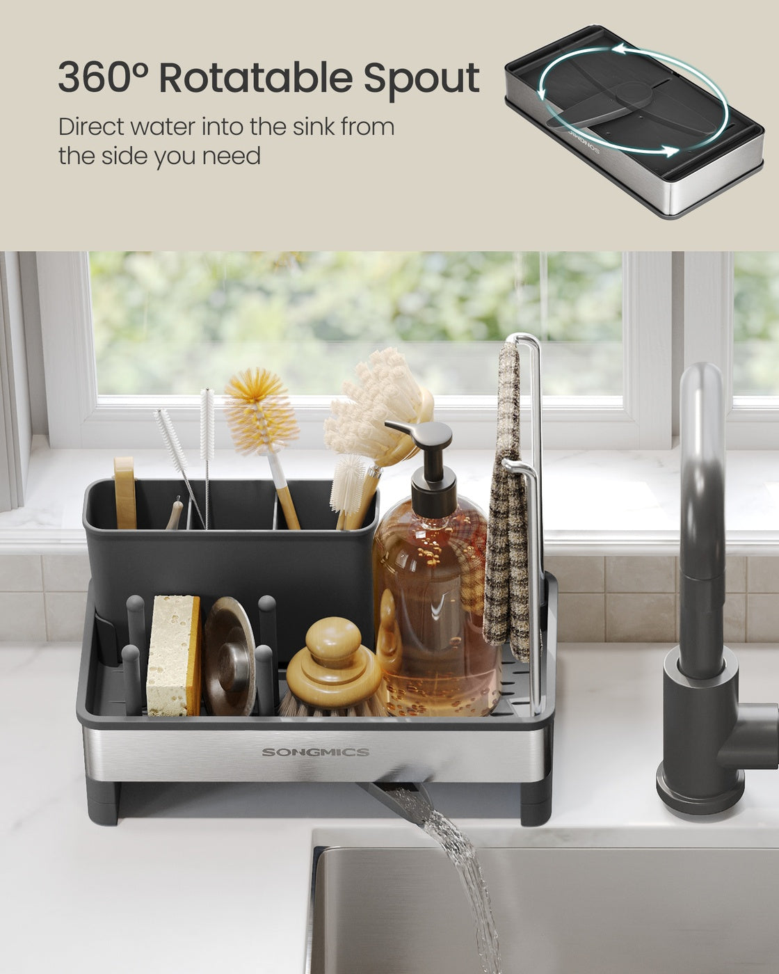 Kitchen Sink Caddy - 12.7L - Stainless Steel - Sponge Holder