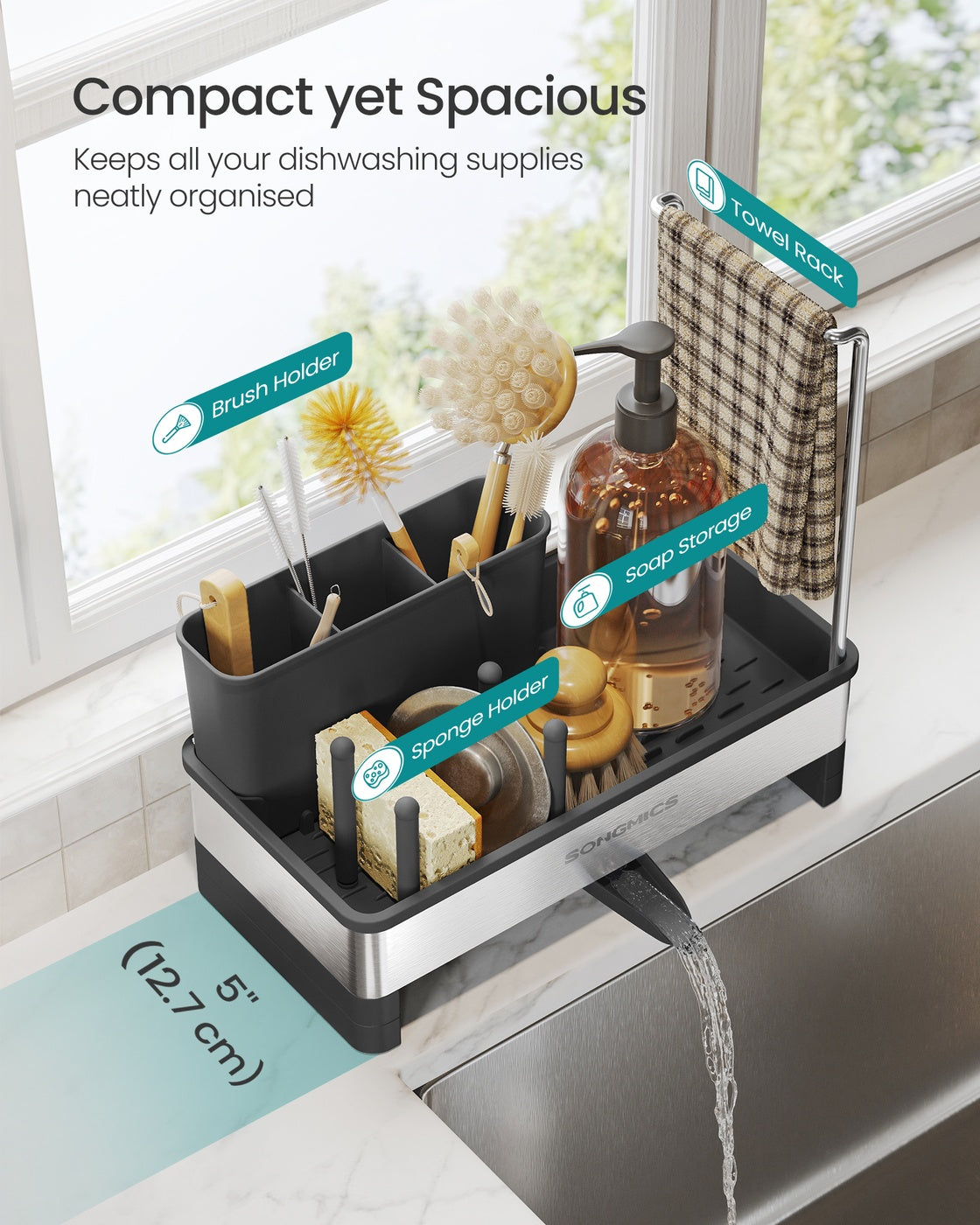 Kitchen Sink Caddy - 12.7L - Stainless Steel - Sponge Holder