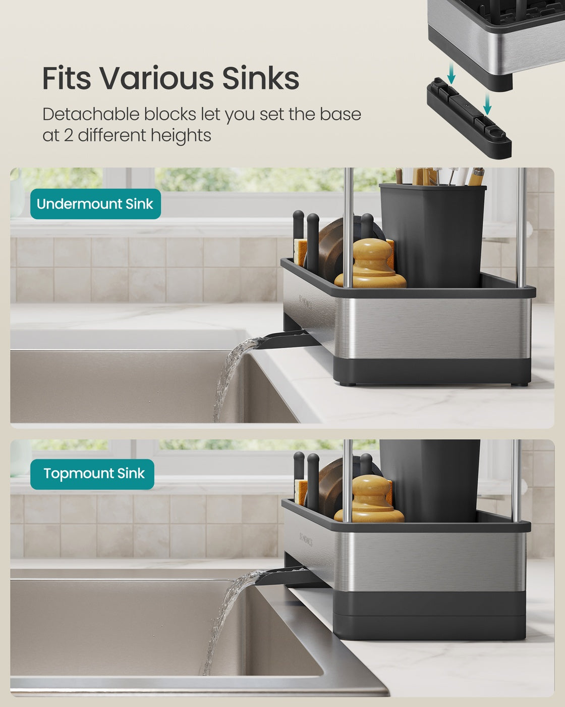 Kitchen Sink Caddy - 12.7L - Stainless Steel - Sponge Holder
