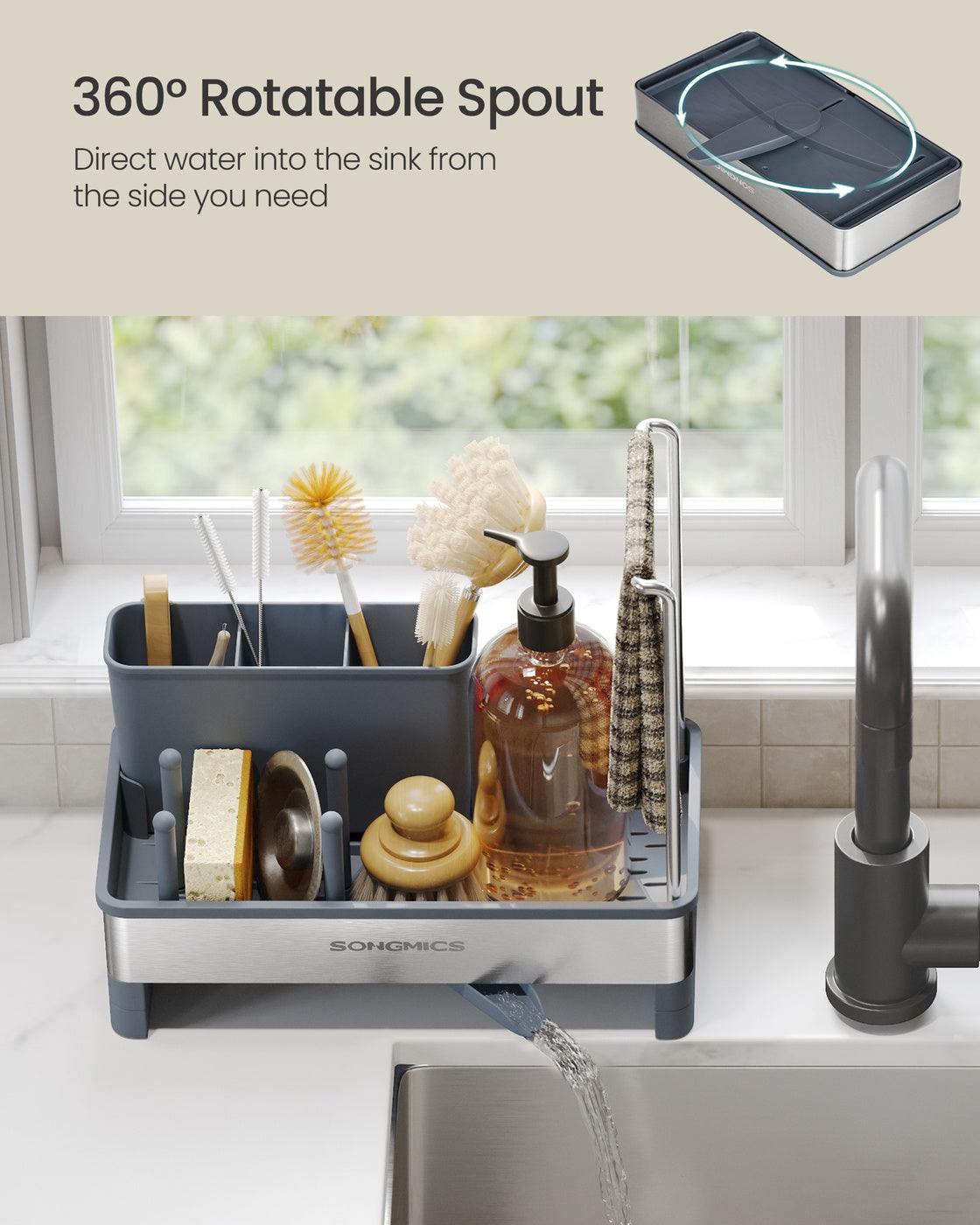 Kitchen Sink Caddy - 1L - Stainless Steel - Sponge Holder
