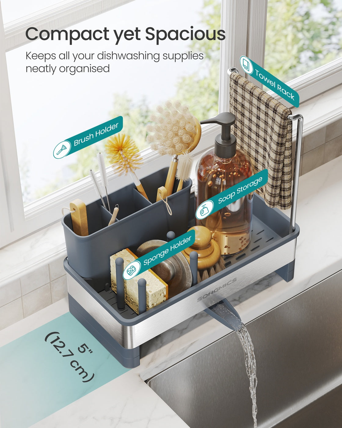 Kitchen Sink Caddy - 1L - Stainless Steel - Sponge Holder