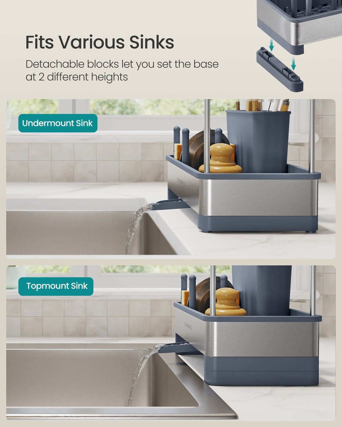 Kitchen Sink Caddy - 1L - Stainless Steel - Sponge Holder