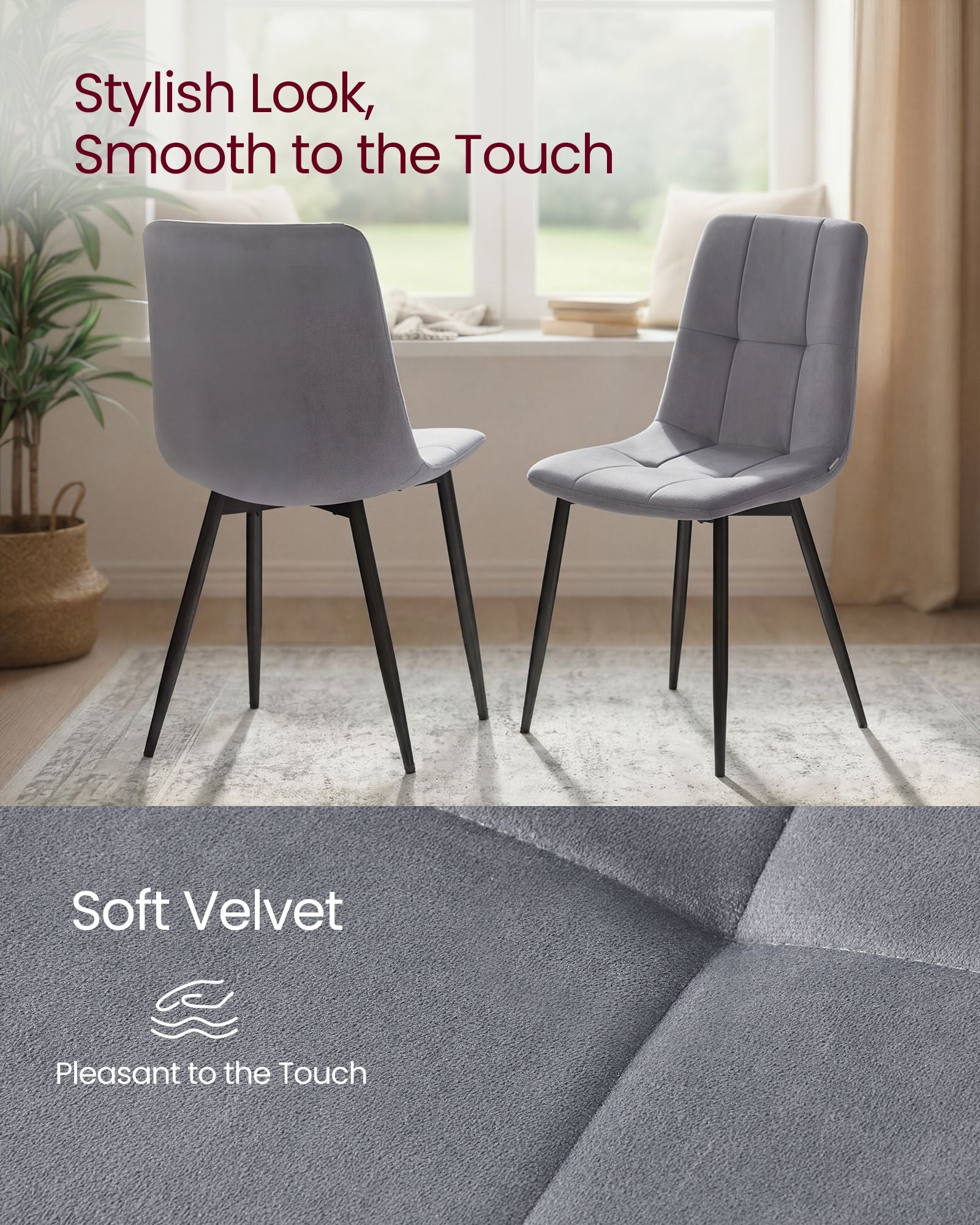 Dining Chairs - Set of 4 - Slate Grey - 51 x 43 x 82 cm