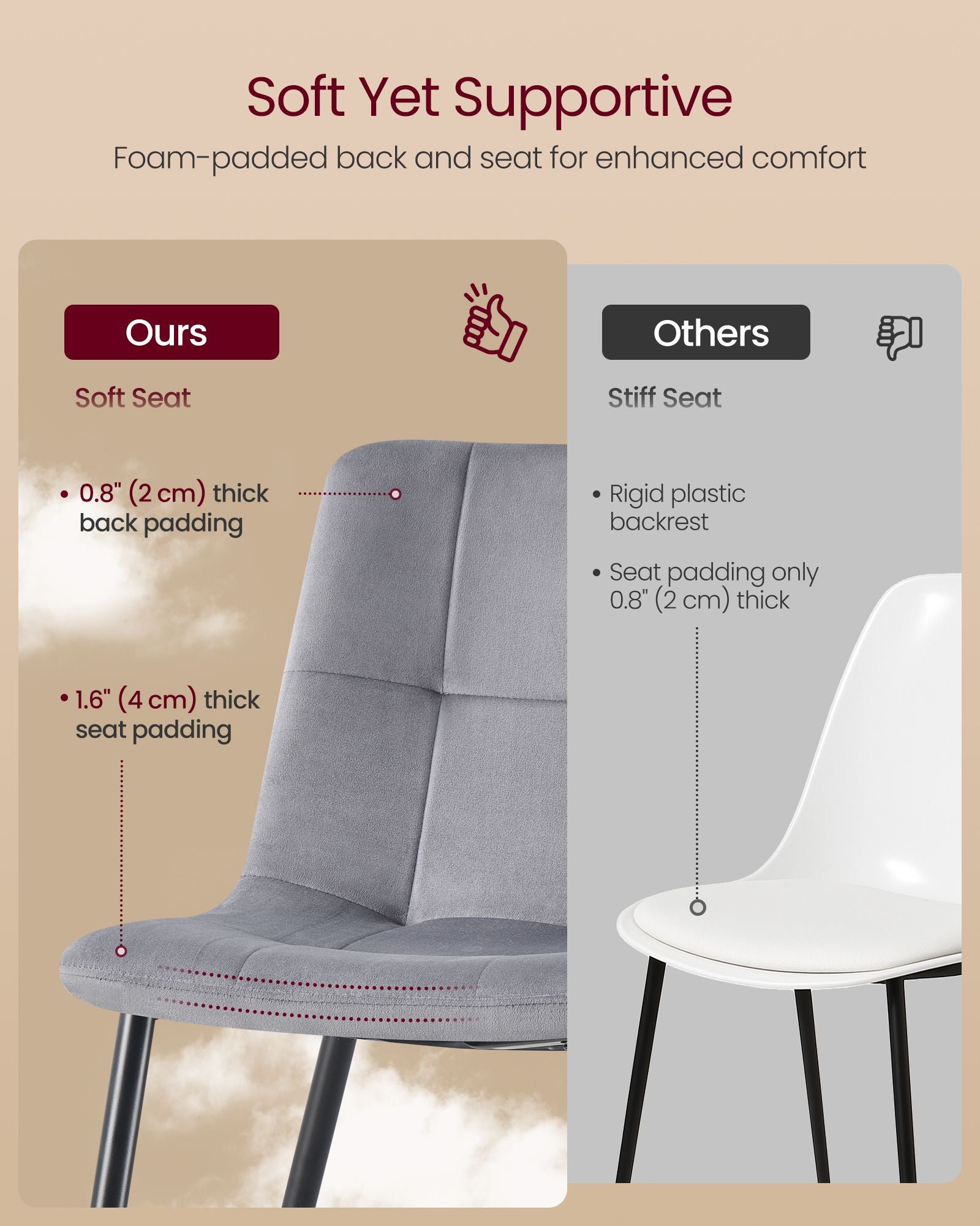 Dining Chairs - Set of 4 - Slate Grey - 51 x 43 x 82 cm