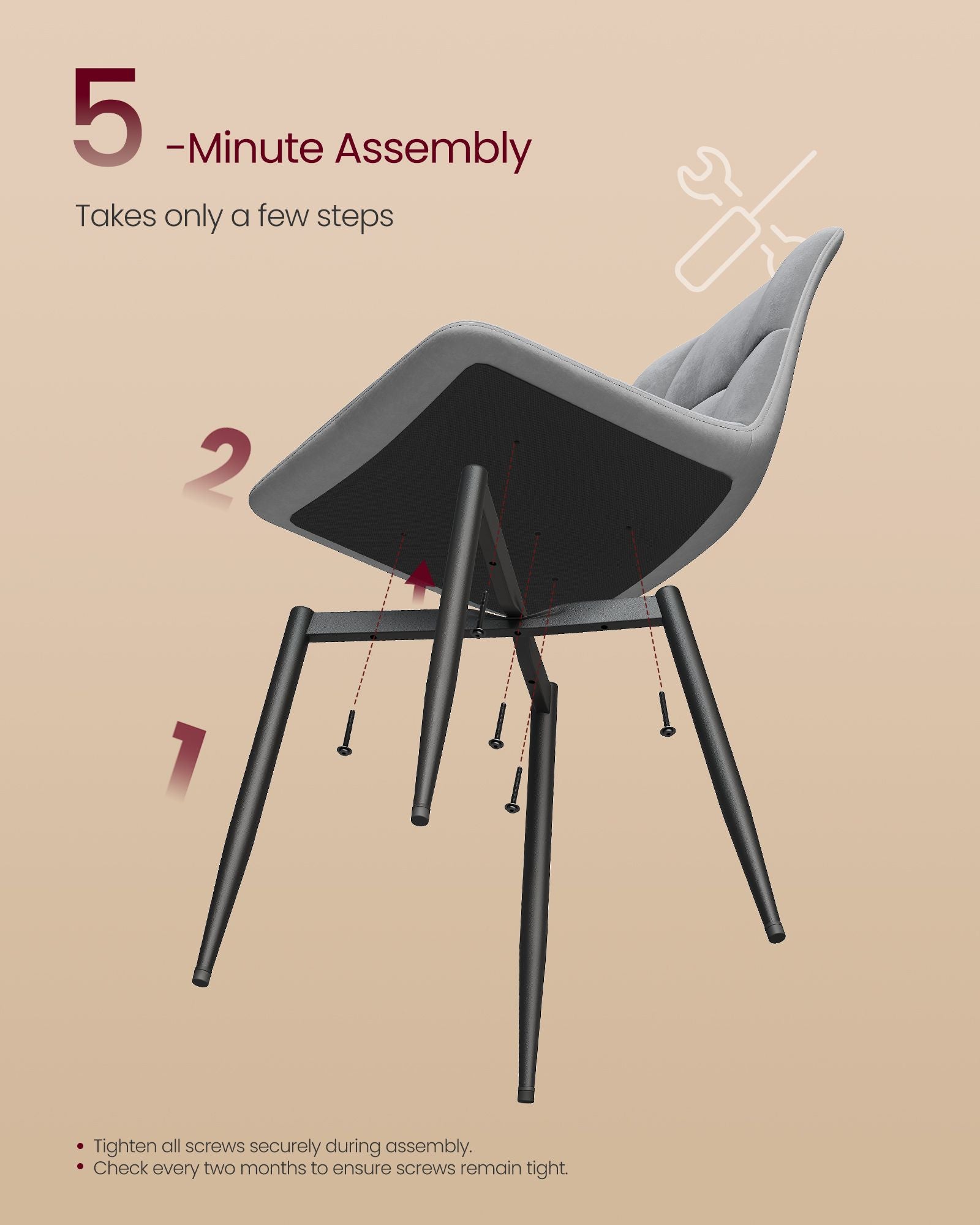 Dining Chairs - Set of 4 - Slate Grey - 51 x 43 x 82 cm