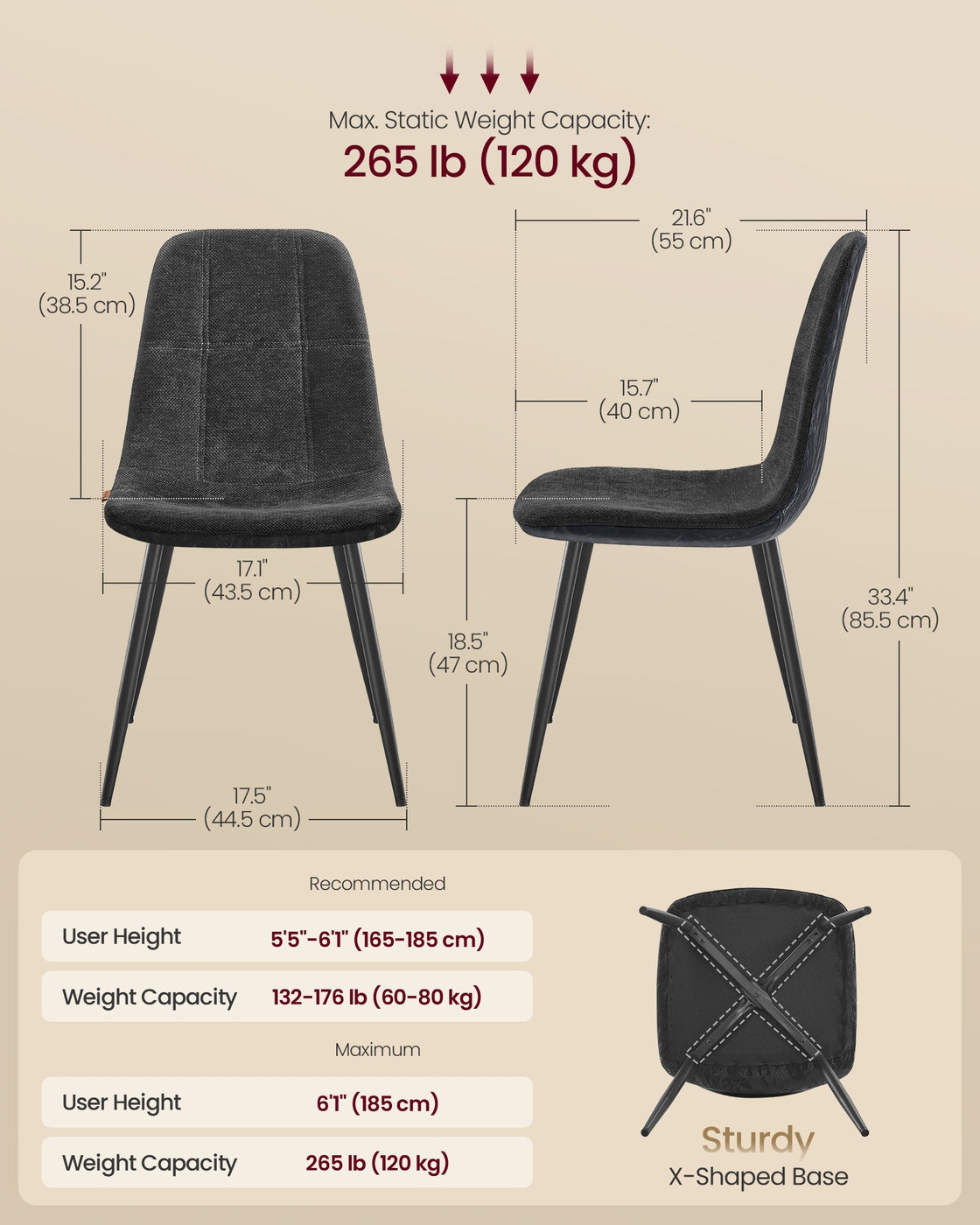 Dining Chairs - Set of 4 - 55 x 43.5 x 85.5 cm