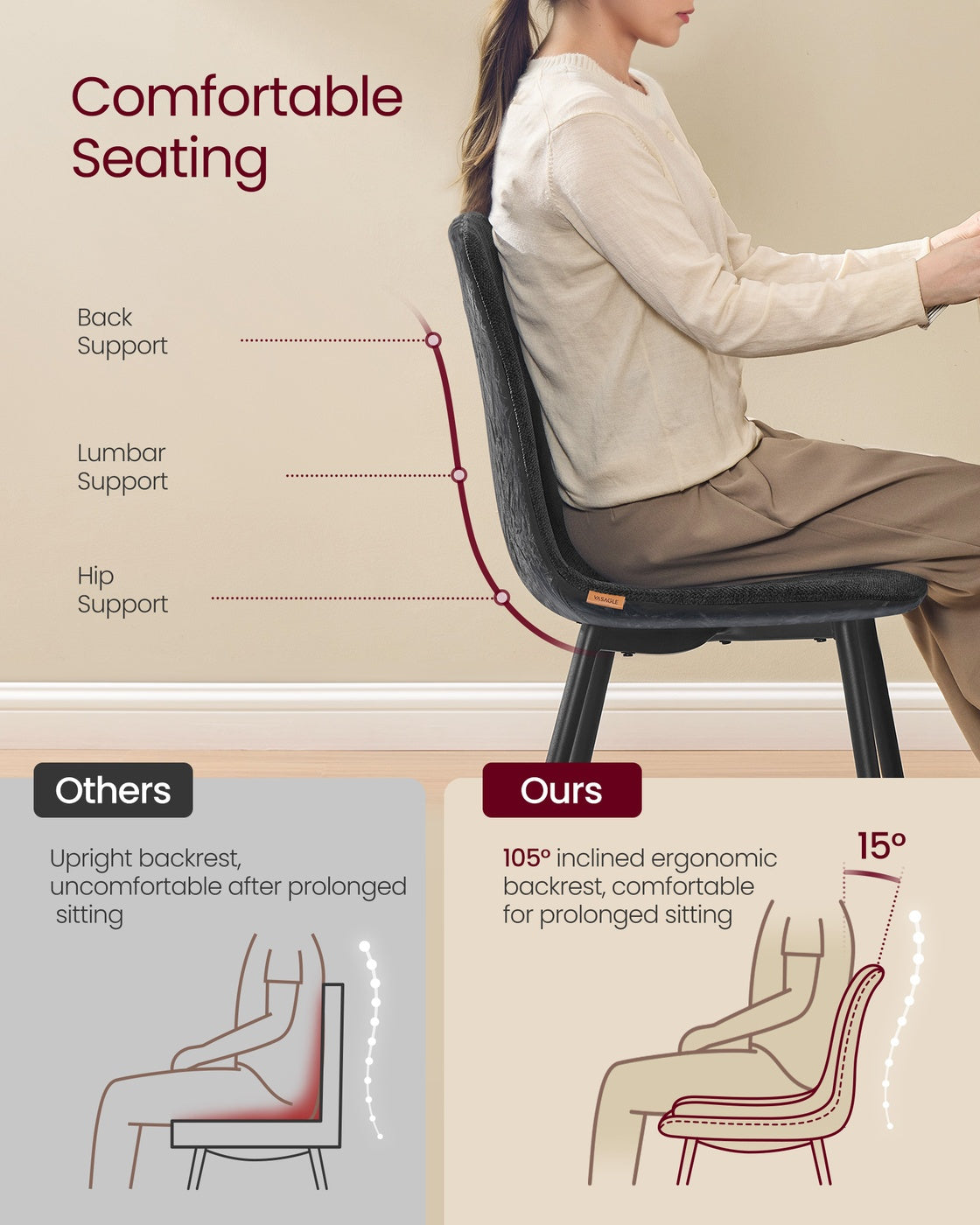 Dining Chairs - Set of 4 - 55 x 43.5 x 85.5 cm