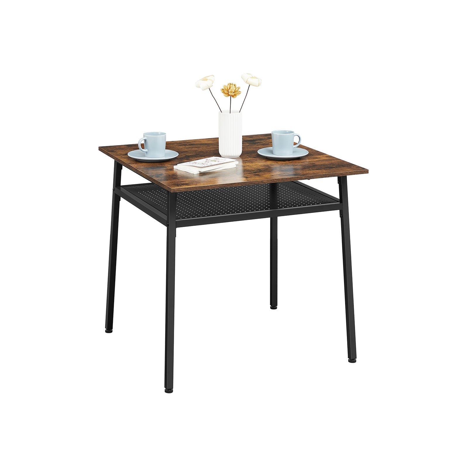Square Dining Table - Wood - Rustic Brown and Black - Functional Storage for Everyday Needs