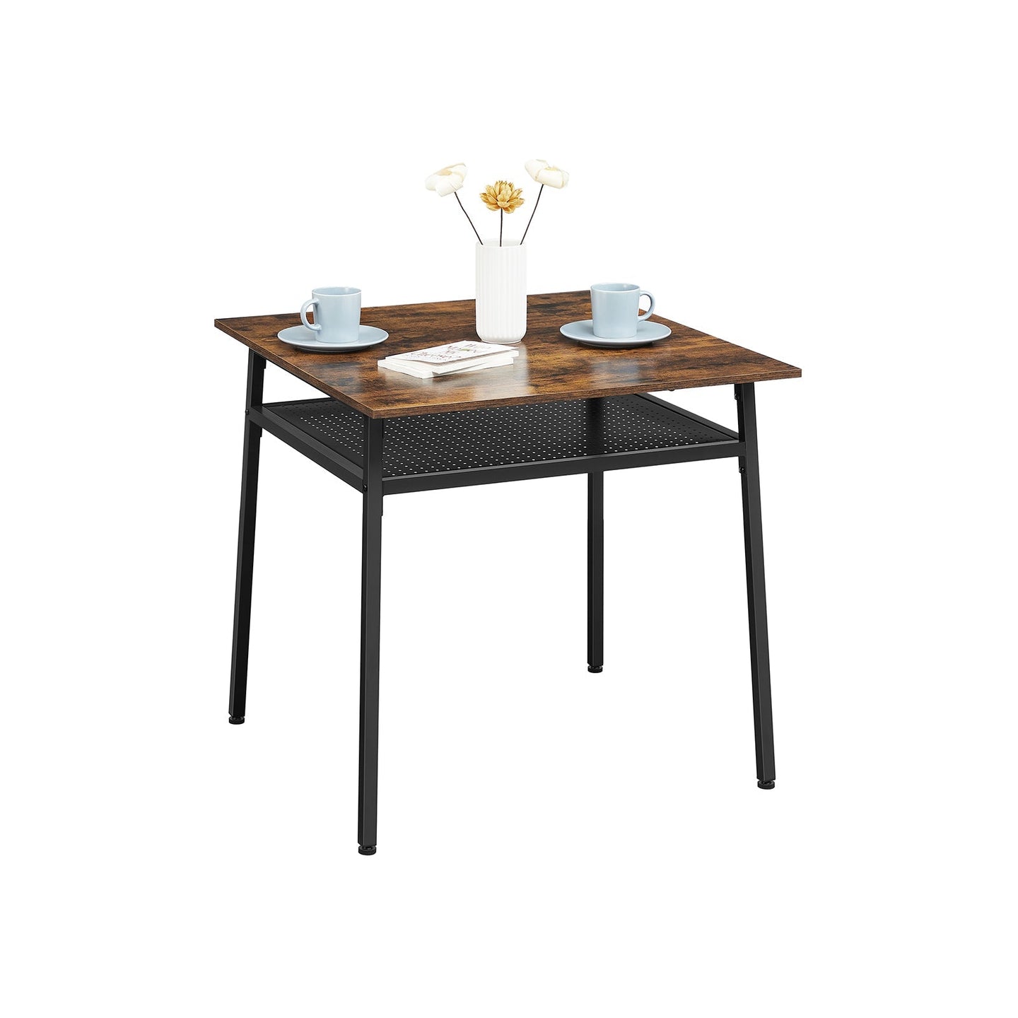 Square Dining Table - Wood - Rustic Brown and Black - Functional Storage for Everyday Needs