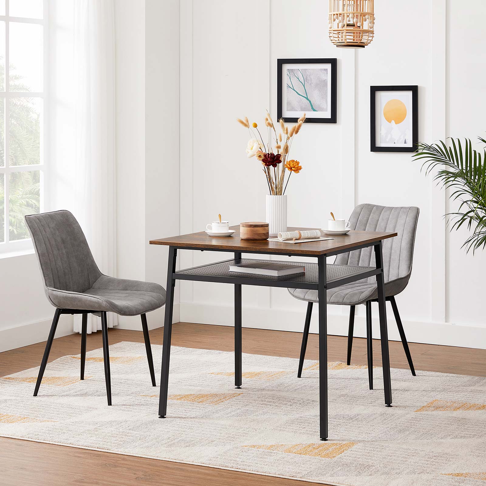 Square Dining Table - Wood - Rustic Brown and Black - Functional Storage for Everyday Needs