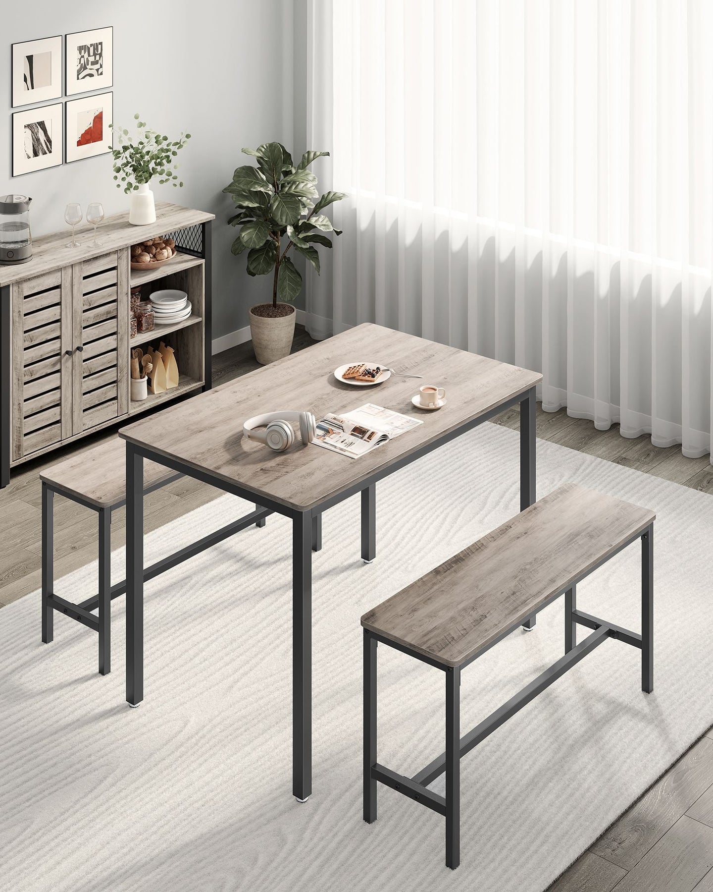 Dining Table Set - Steel Frame - Heather Greige