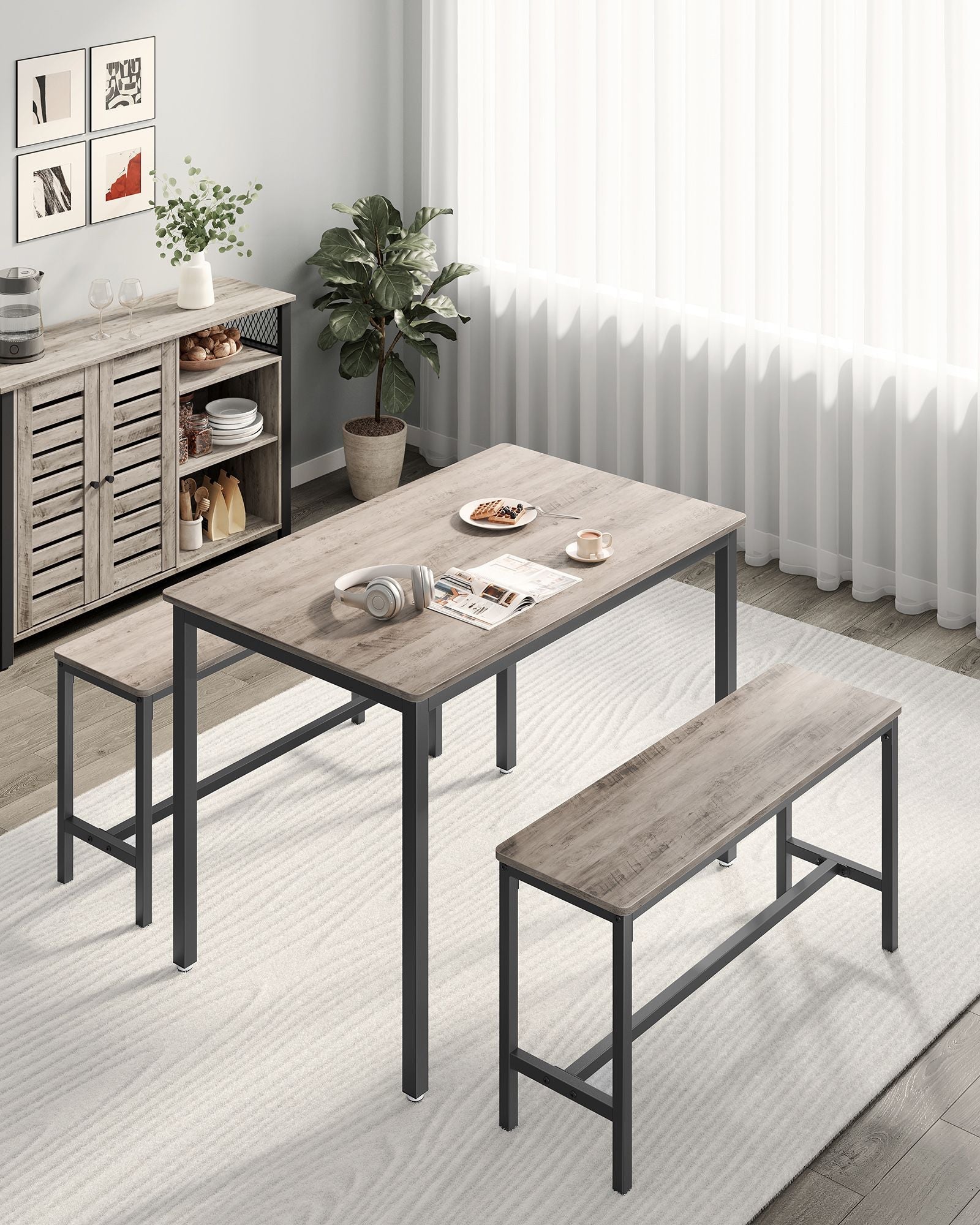 Dining Table Set - Steel Frame - Heather Greige