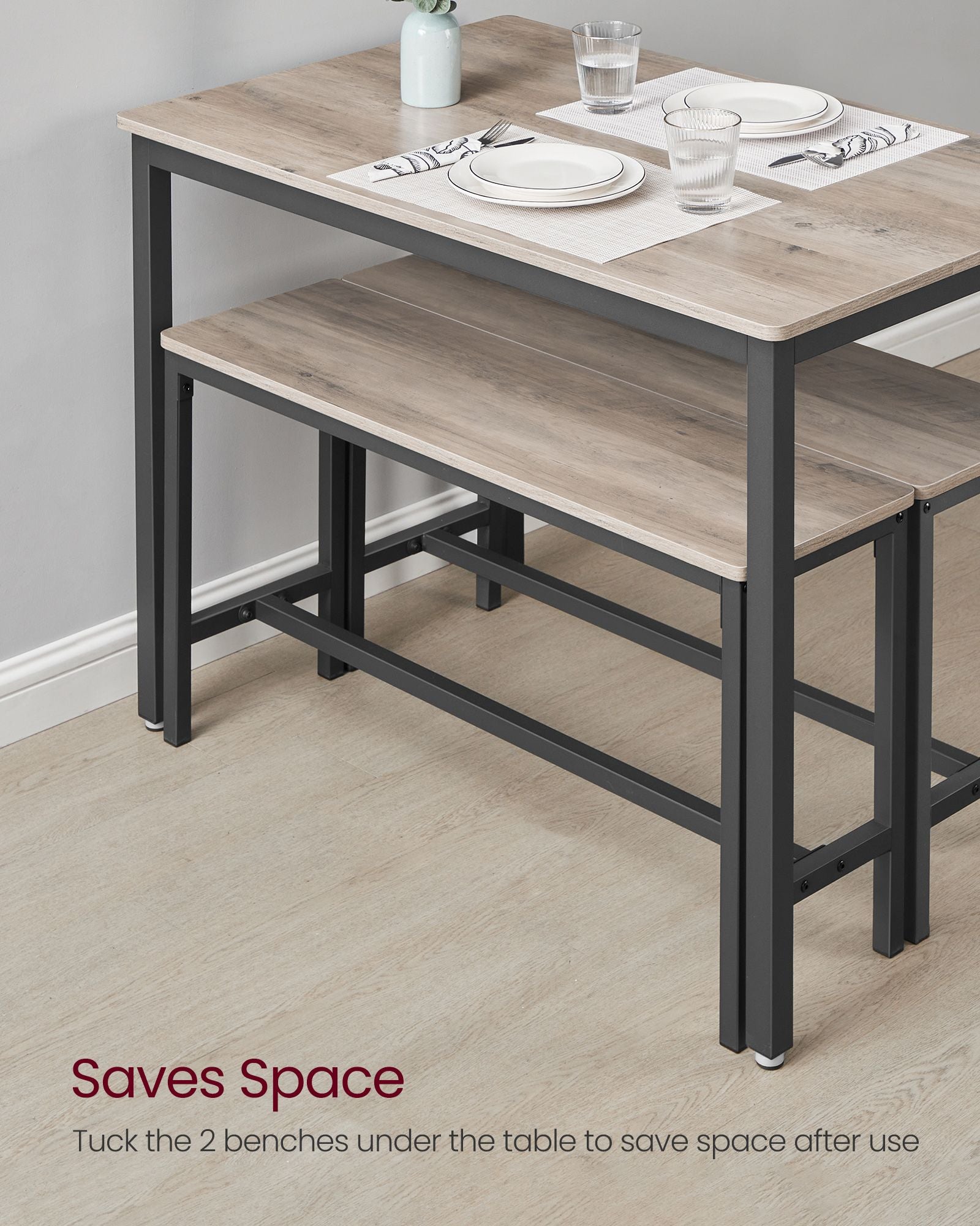 Dining Table Set - Steel Frame - Heather Greige
