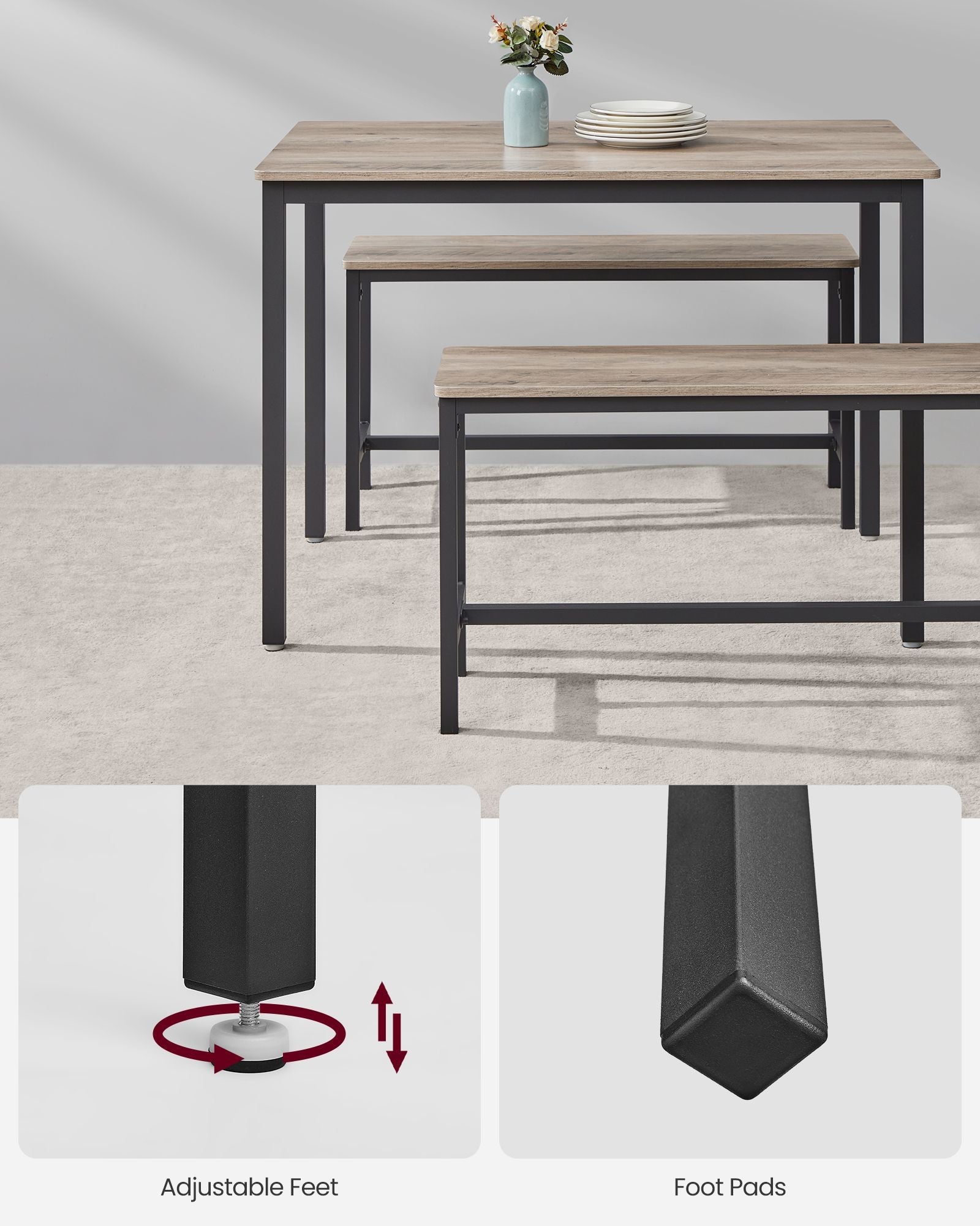 Dining Table Set - Steel Frame - Heather Greige